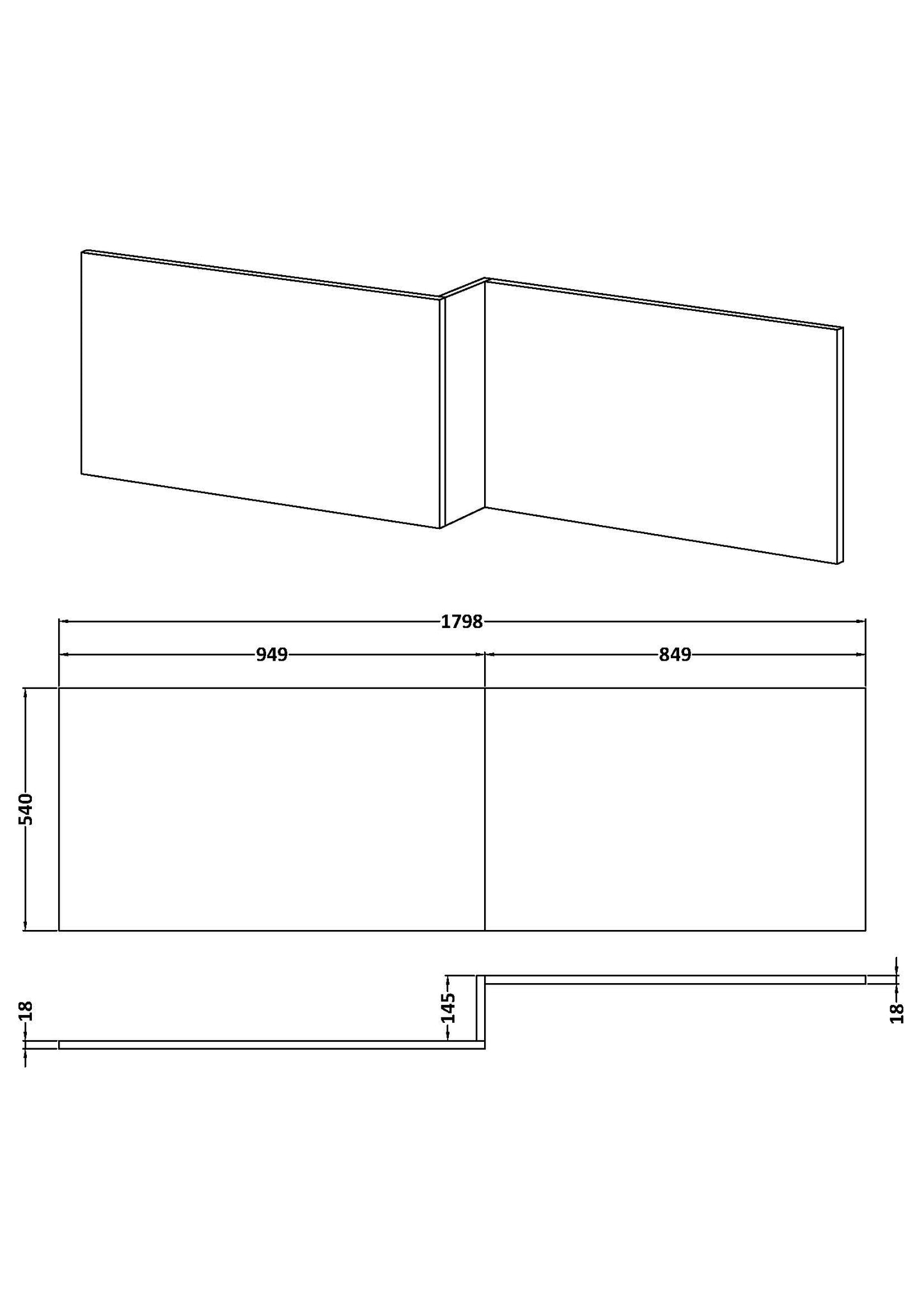 NUIE 1800mm Offset Side Panel Waterproof