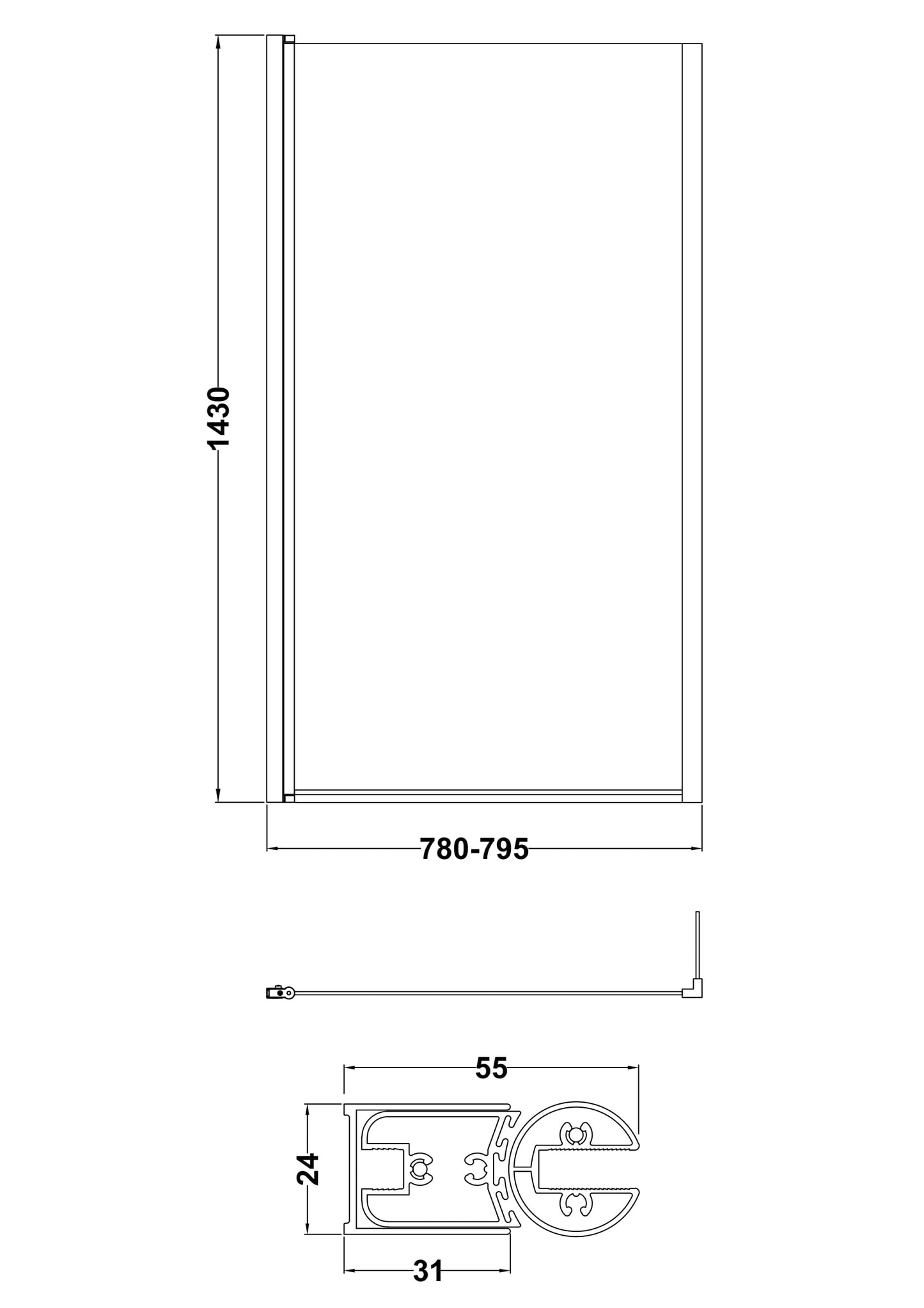 NUIE Square Fixed Bath Screen with Fixed Return - 6mm