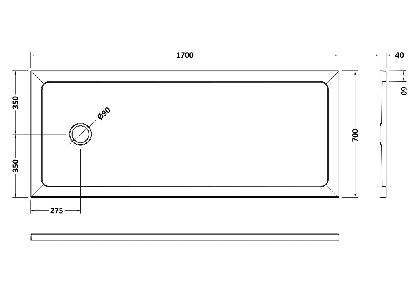 NUIE Slip Resistant Bath Replacement Shower Tray 1700 x 700mm