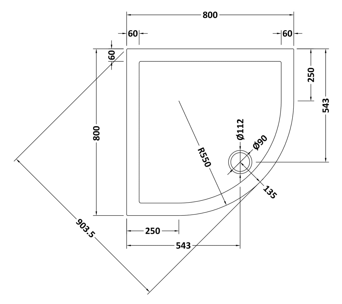 NUIE Slip Resistant Quadrant Shower Tray 800 x 800mm