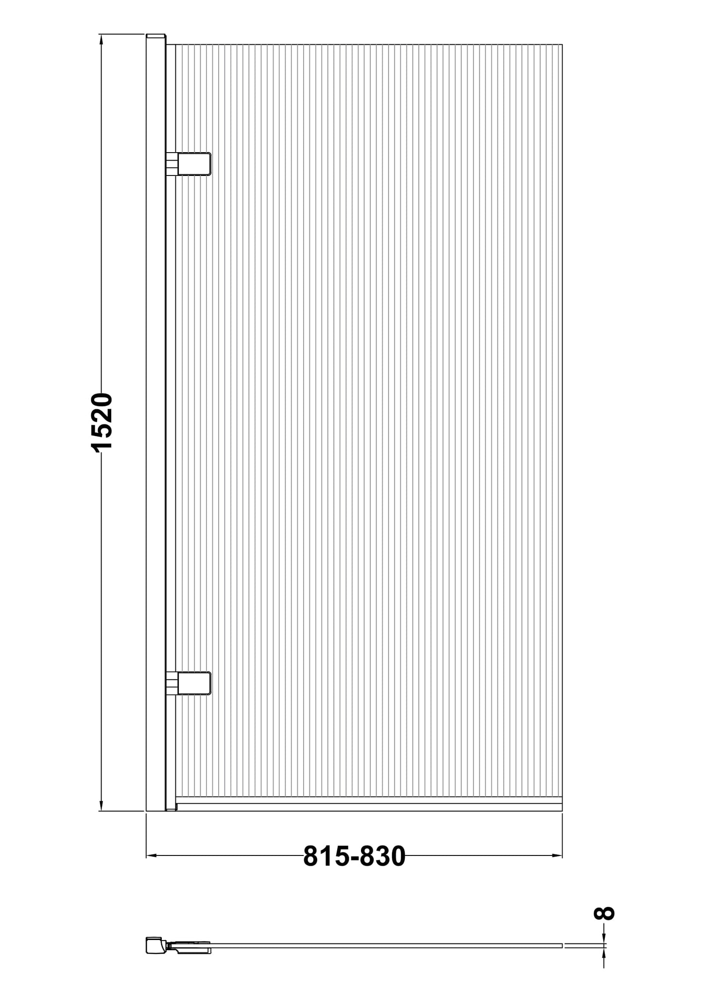 NUIE Square Hinged Fluted Bath Screen - 8mm