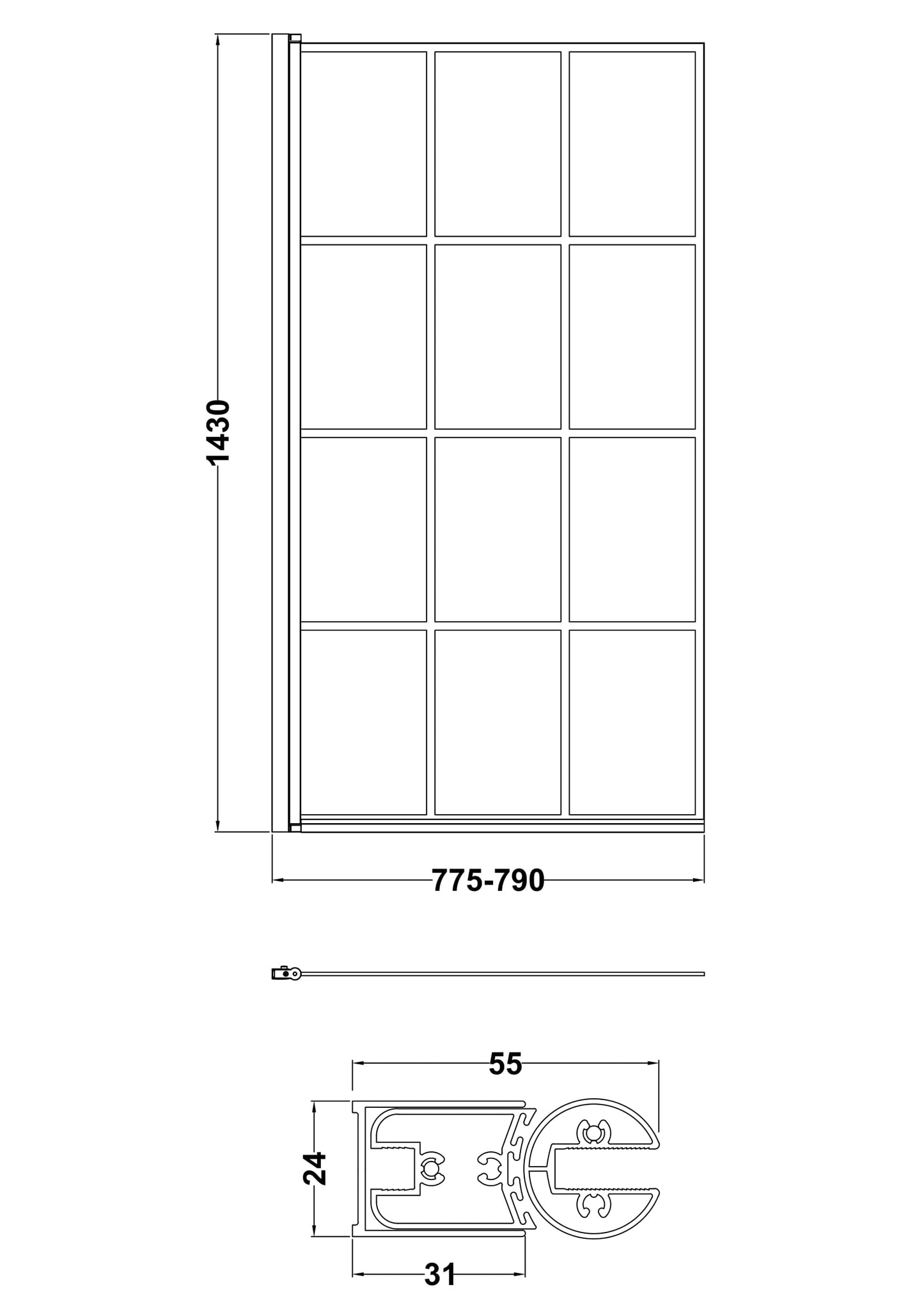 NUIE Square Black Framed Bath Screen