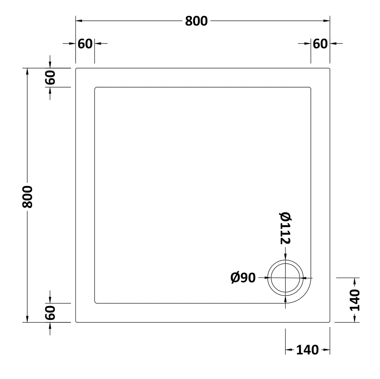 NUIE Square Shower Tray 800 x 800mm
