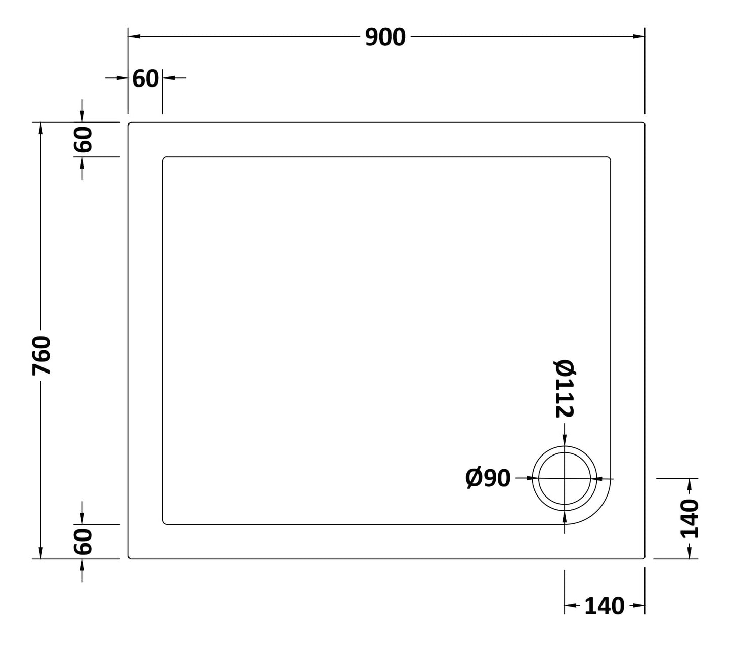 NUIE Rectangular Shower Tray 900 x 760mm