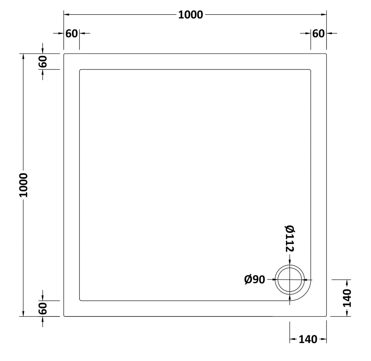 NUIE Square Shower Tray 1000 x 1000mm