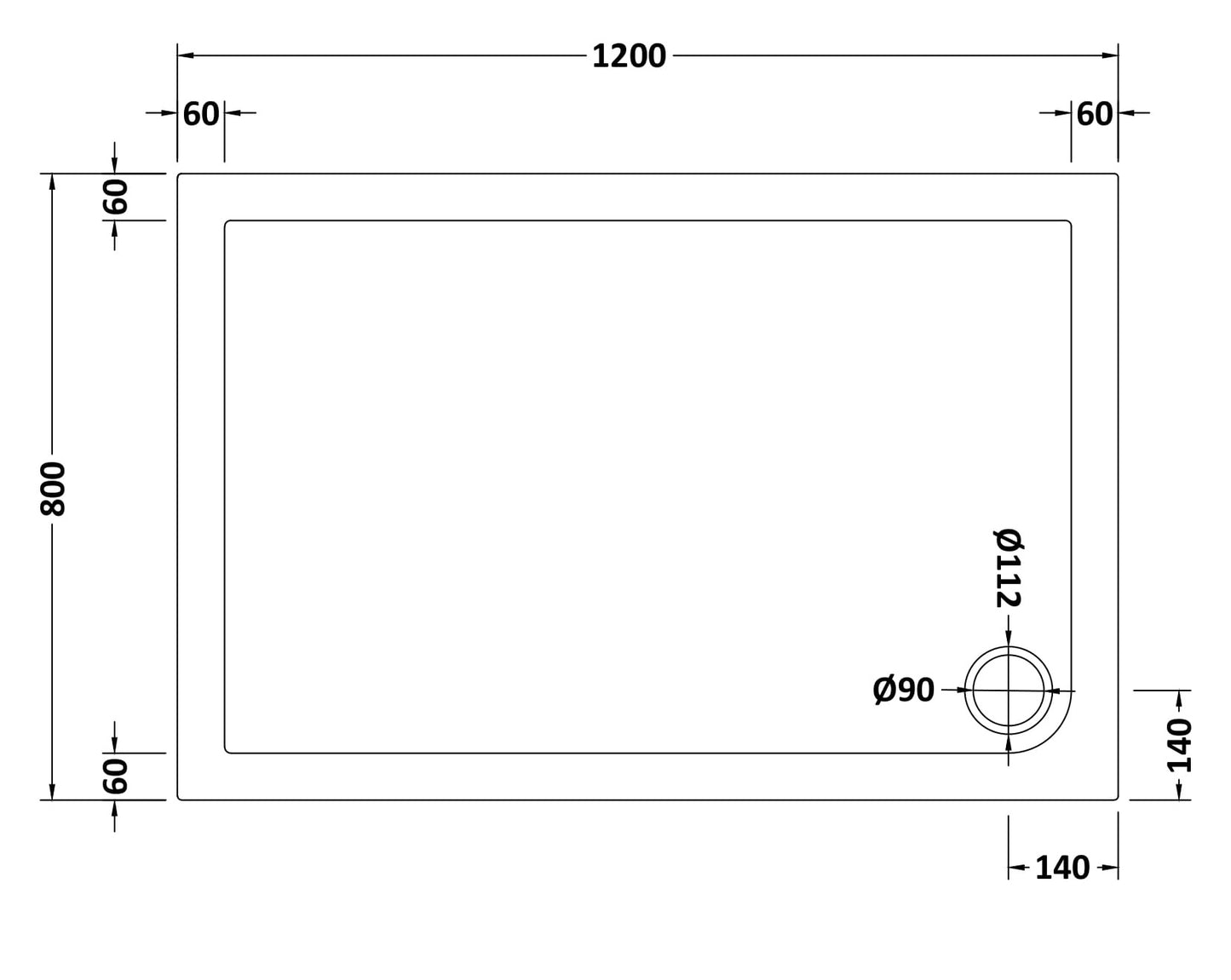 NUIE Rectangular Shower Tray 1200 x 800mm