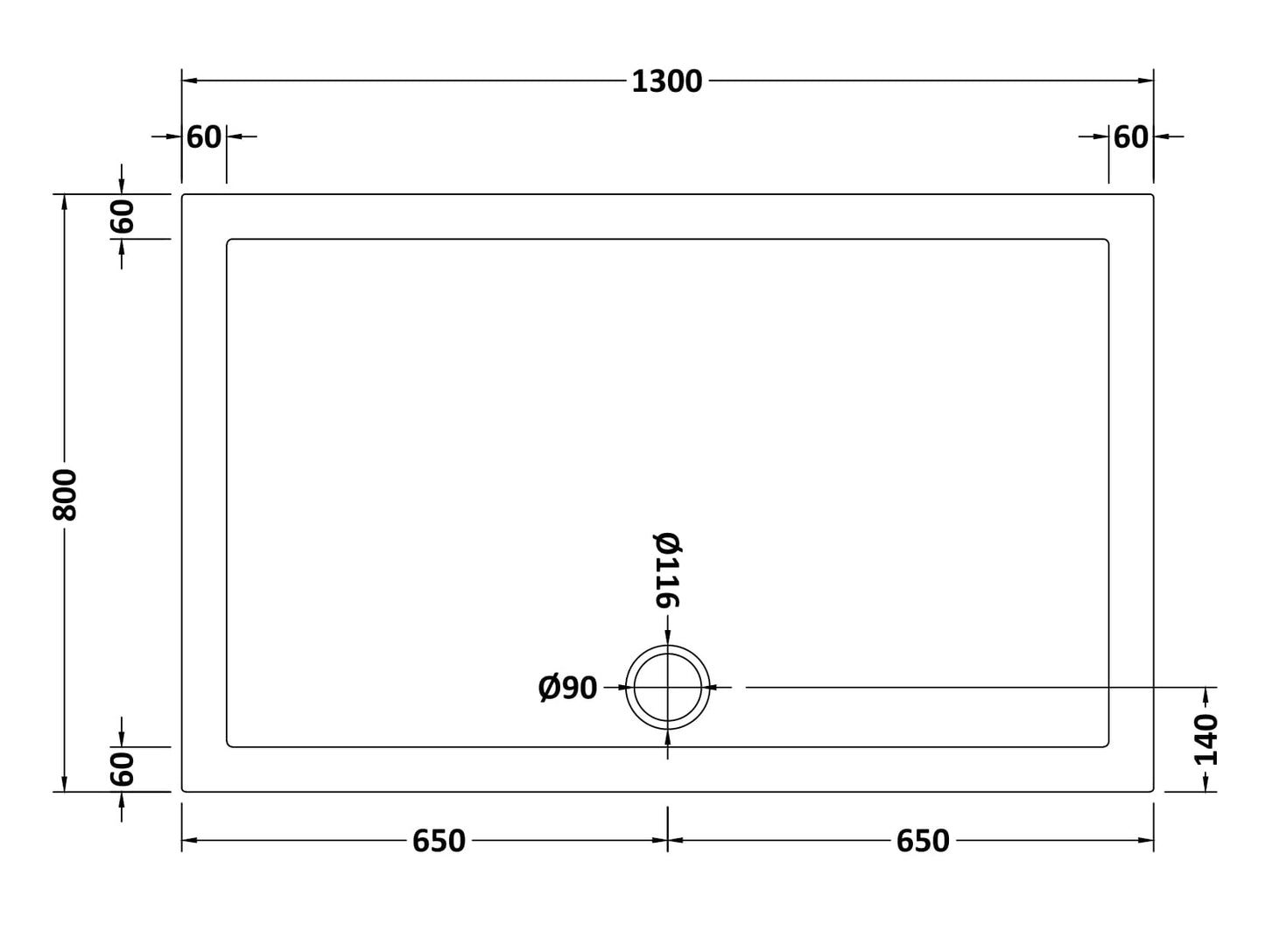 NUIE Rectangular Shower Tray 1300 x 800mm