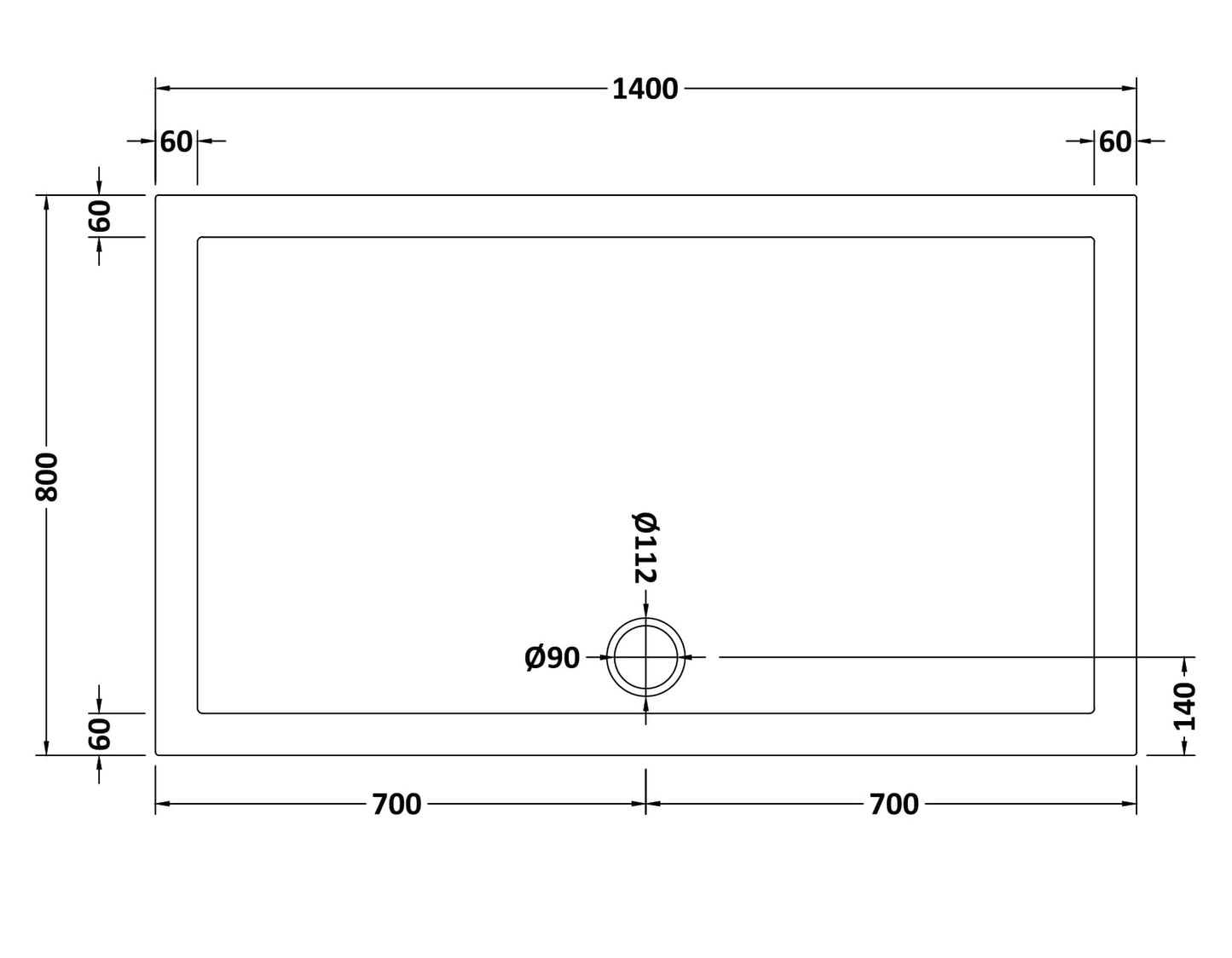 NUIE Rectangular Shower Tray 1400 x 800mm