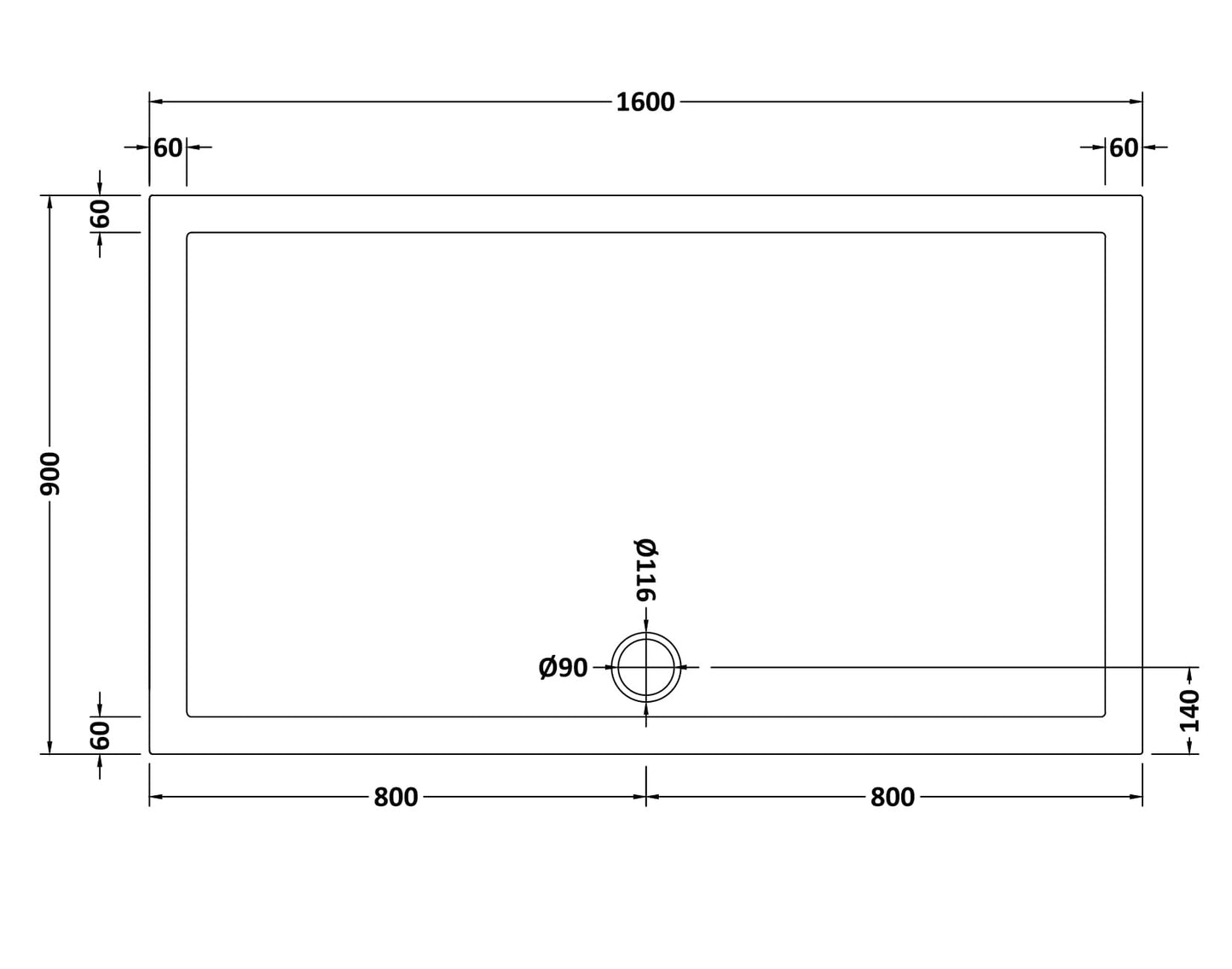 NUIE Rectangular Shower Tray 1600 x 900mm