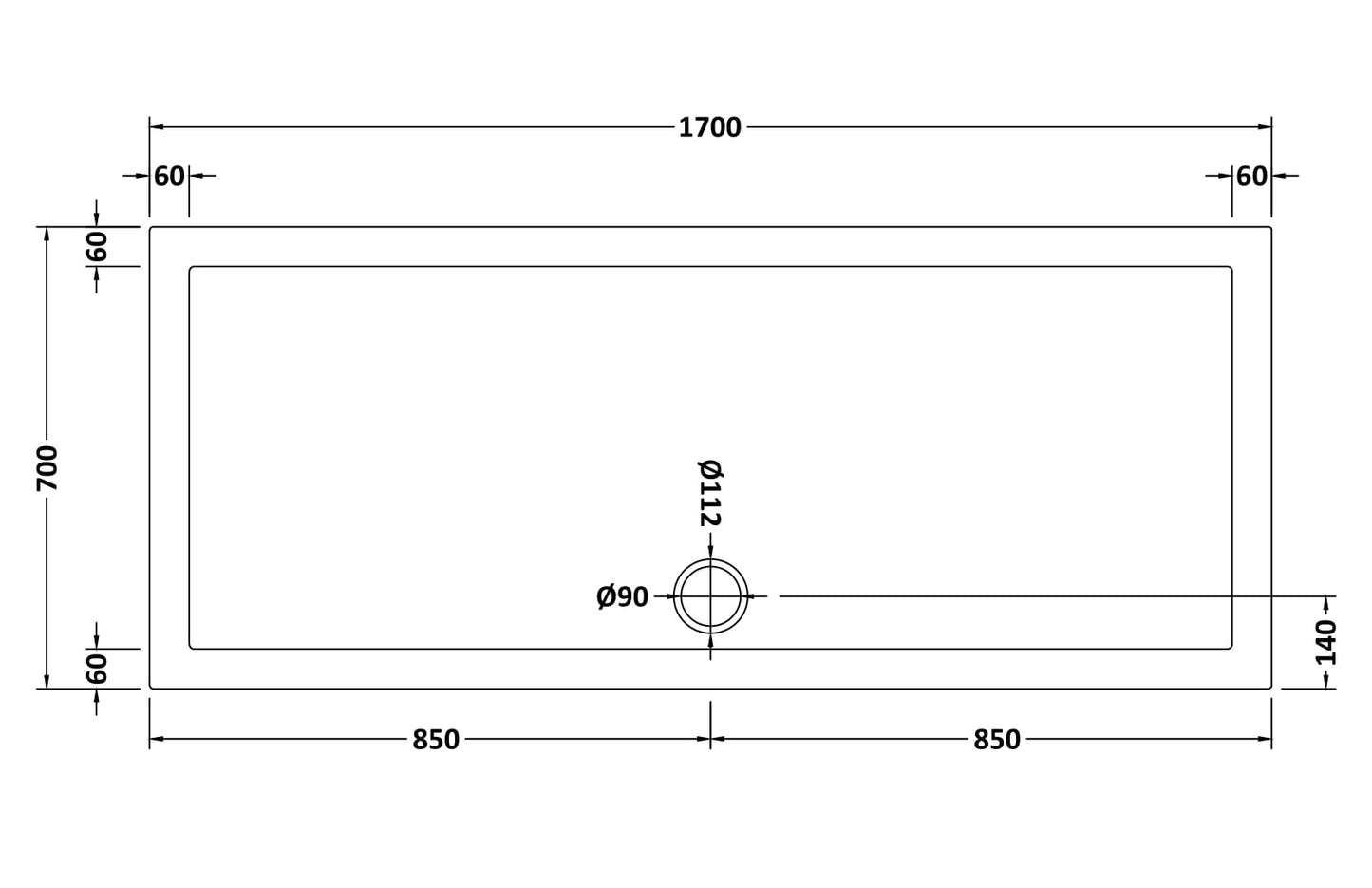 NUIE Rectangular Shower Tray 1700 x 700mm