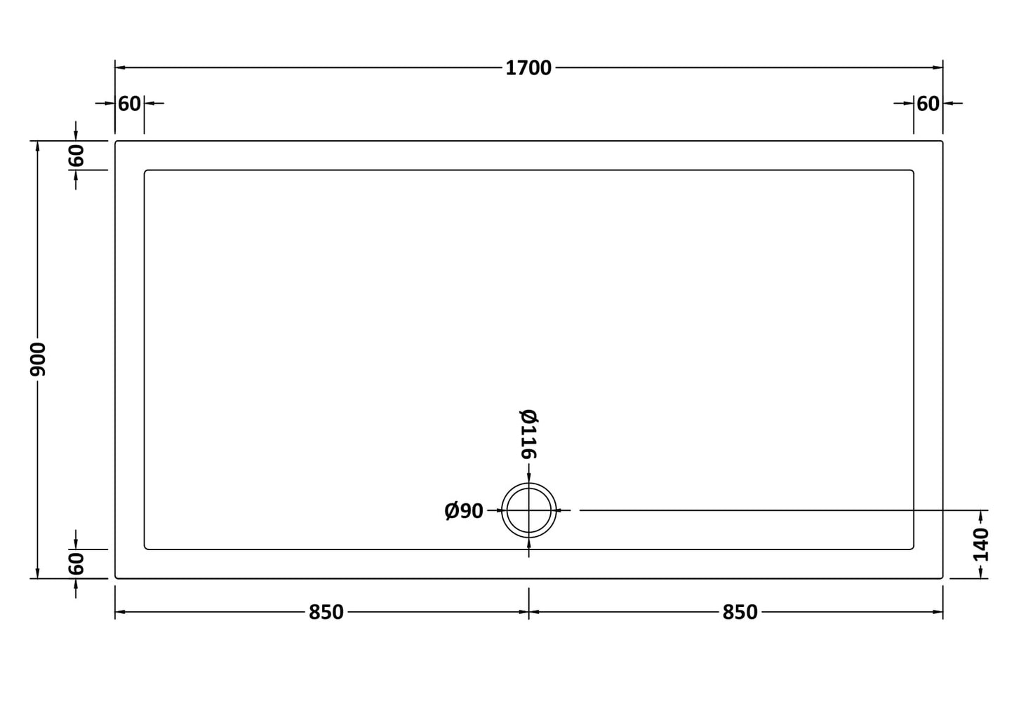 NUIE Rectangular Shower Tray 1700 x 900mm