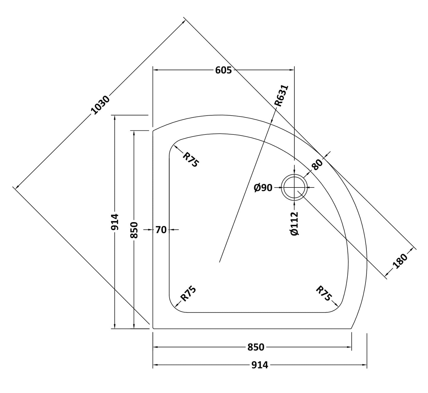 NUIE Single Entry Shower Tray 914x914mm