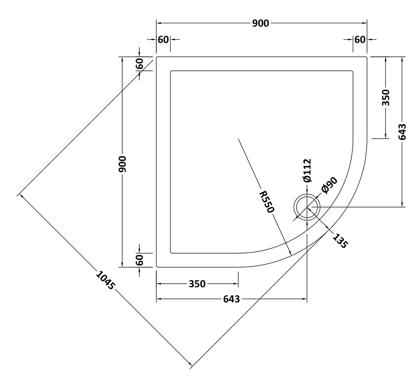 NUIE Quad Shower Tray 900 x 900mm