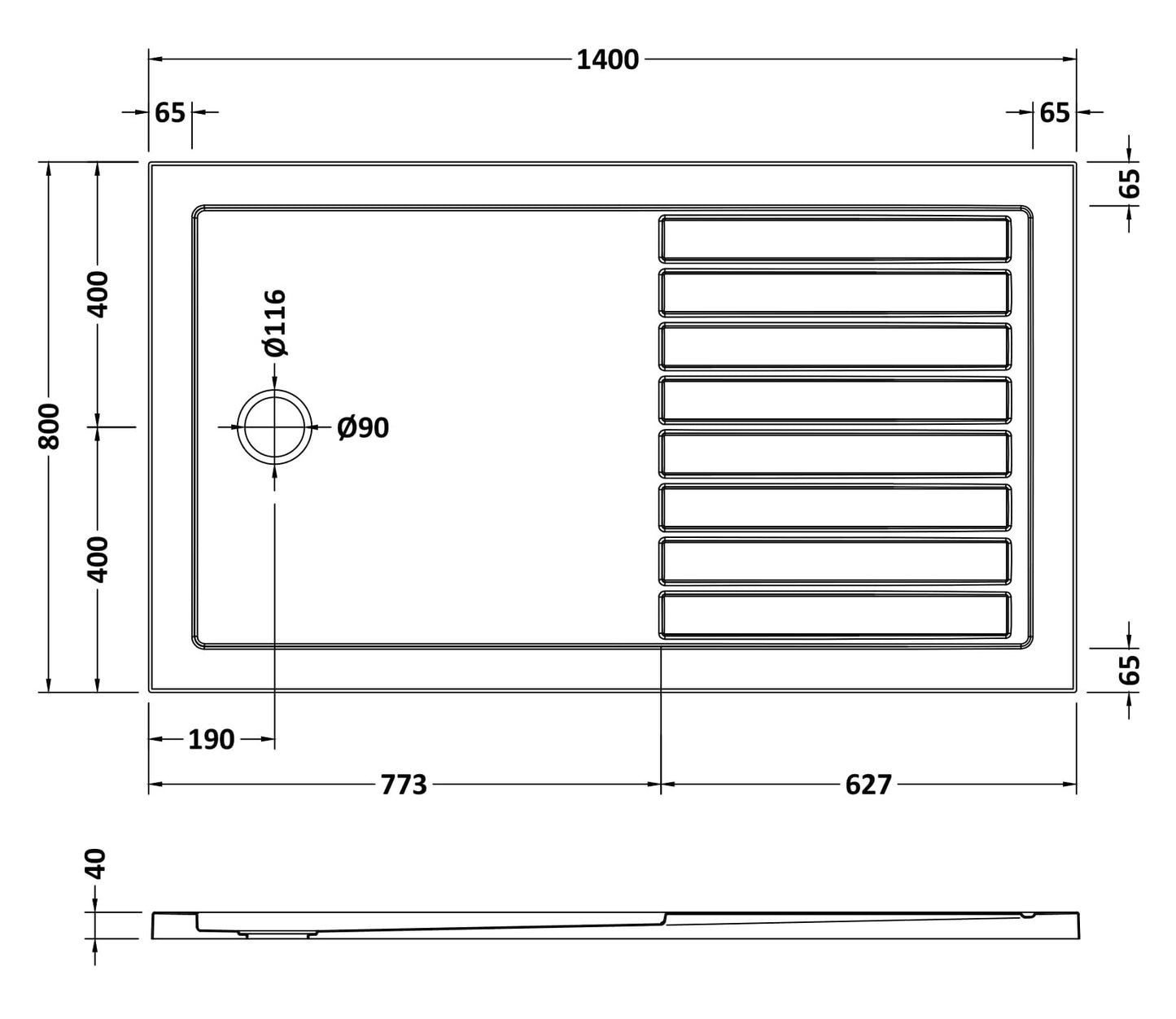 NUIE Rectangular Walk-In Shower Tray 1400 x 800