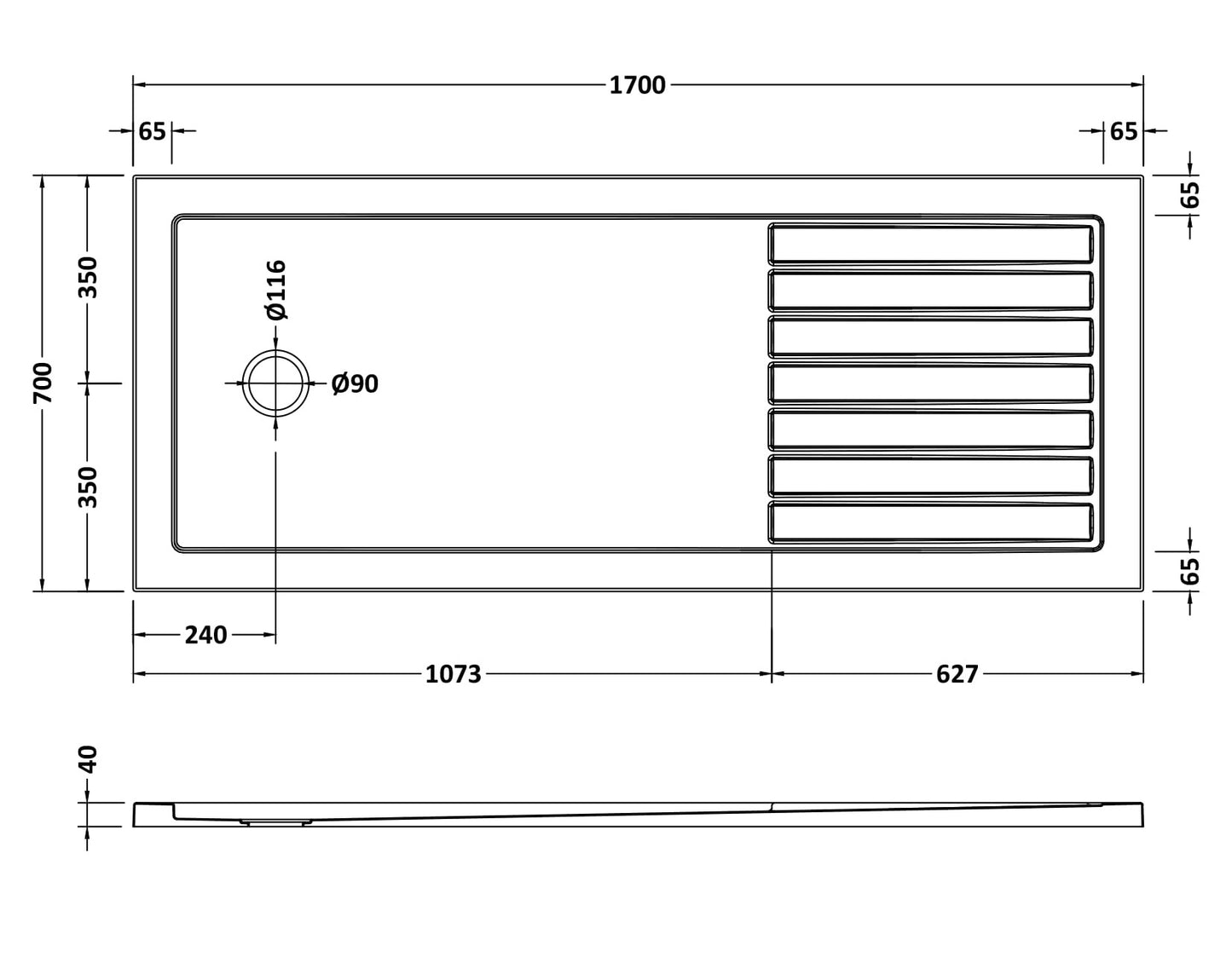 NUIE Rectangular Walk-In Shower Tray 1700 x 700