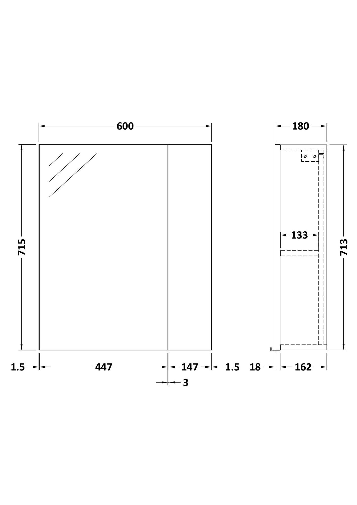 Hudson Reed 600mm Mirror Unit (75/25)