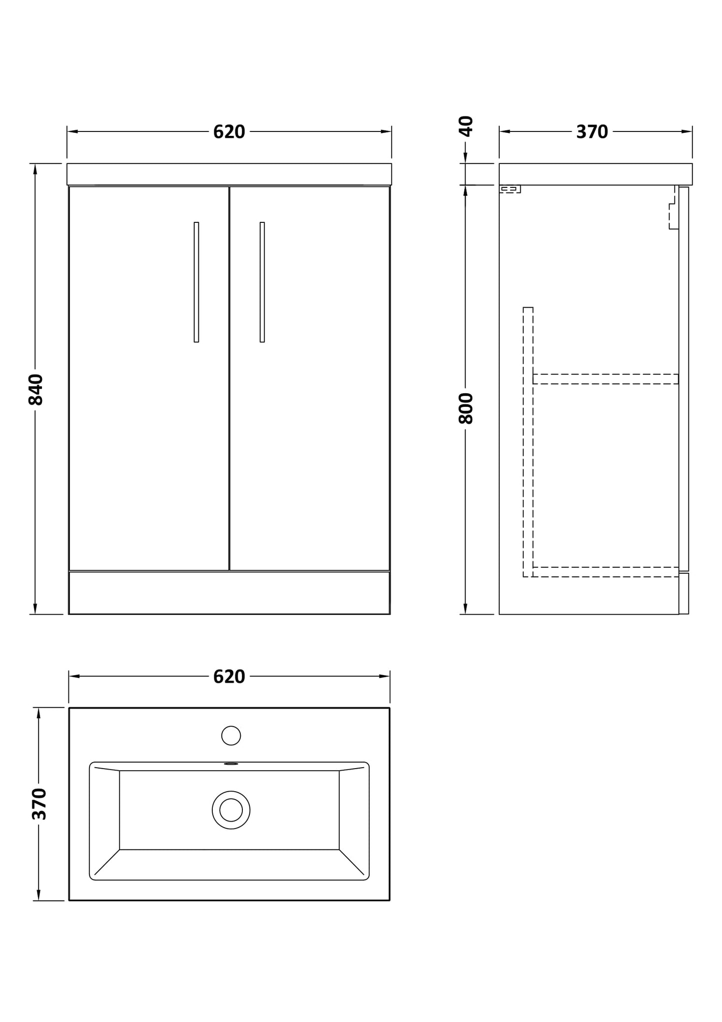 NUIE 600mm Floor Standing 2 Door Vanity & Ceramic Basin