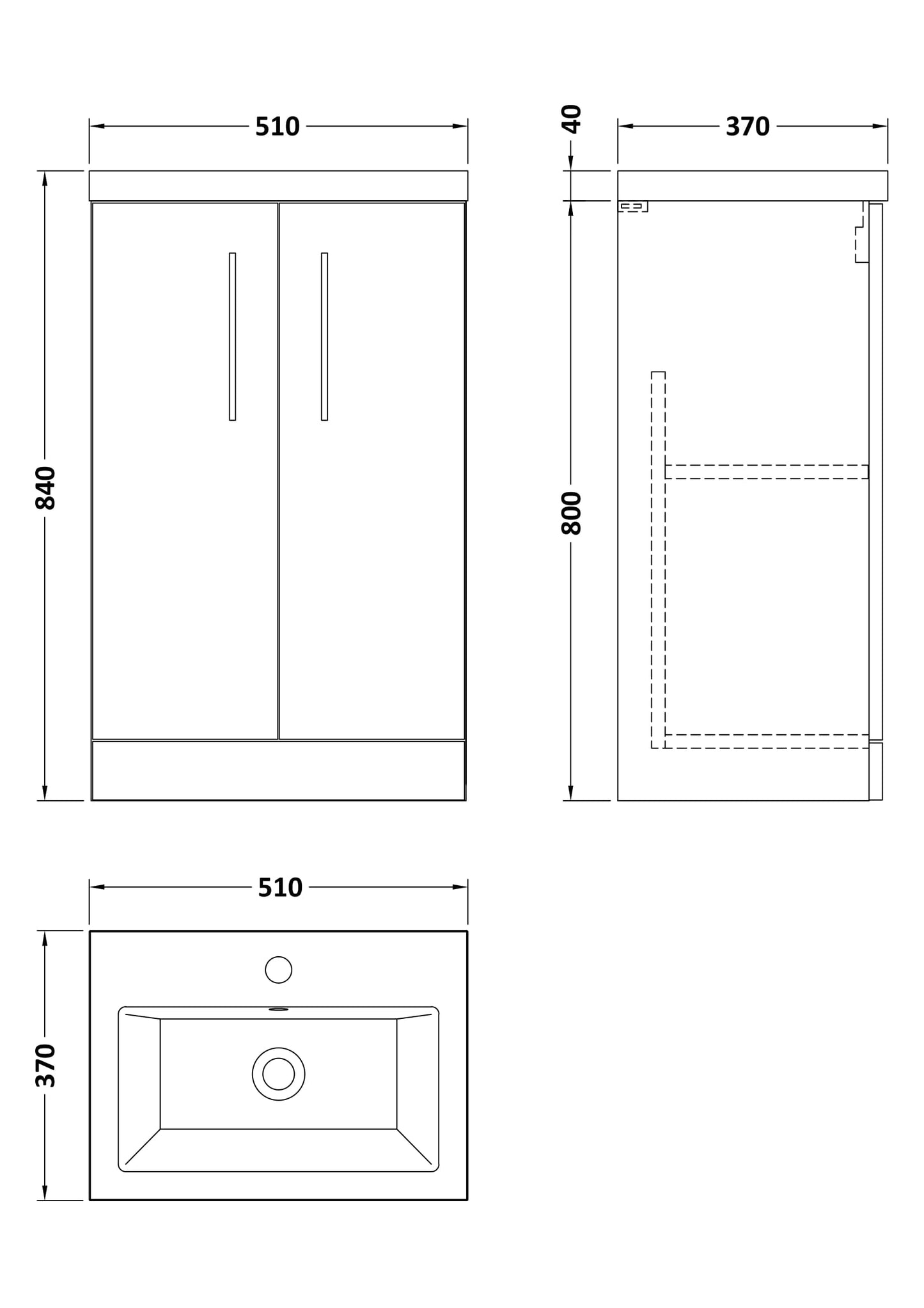 NUIE 500mm Floor Standing 2-Door Vanity & Ceramic Basin