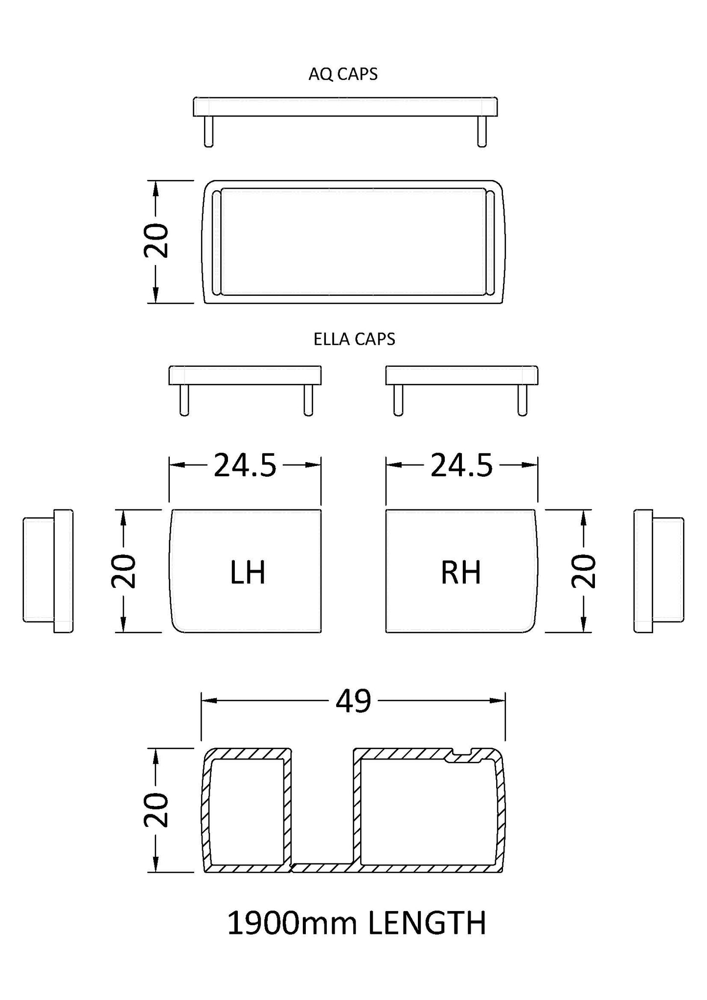 NUIE 1900mm Profile Extension Kit