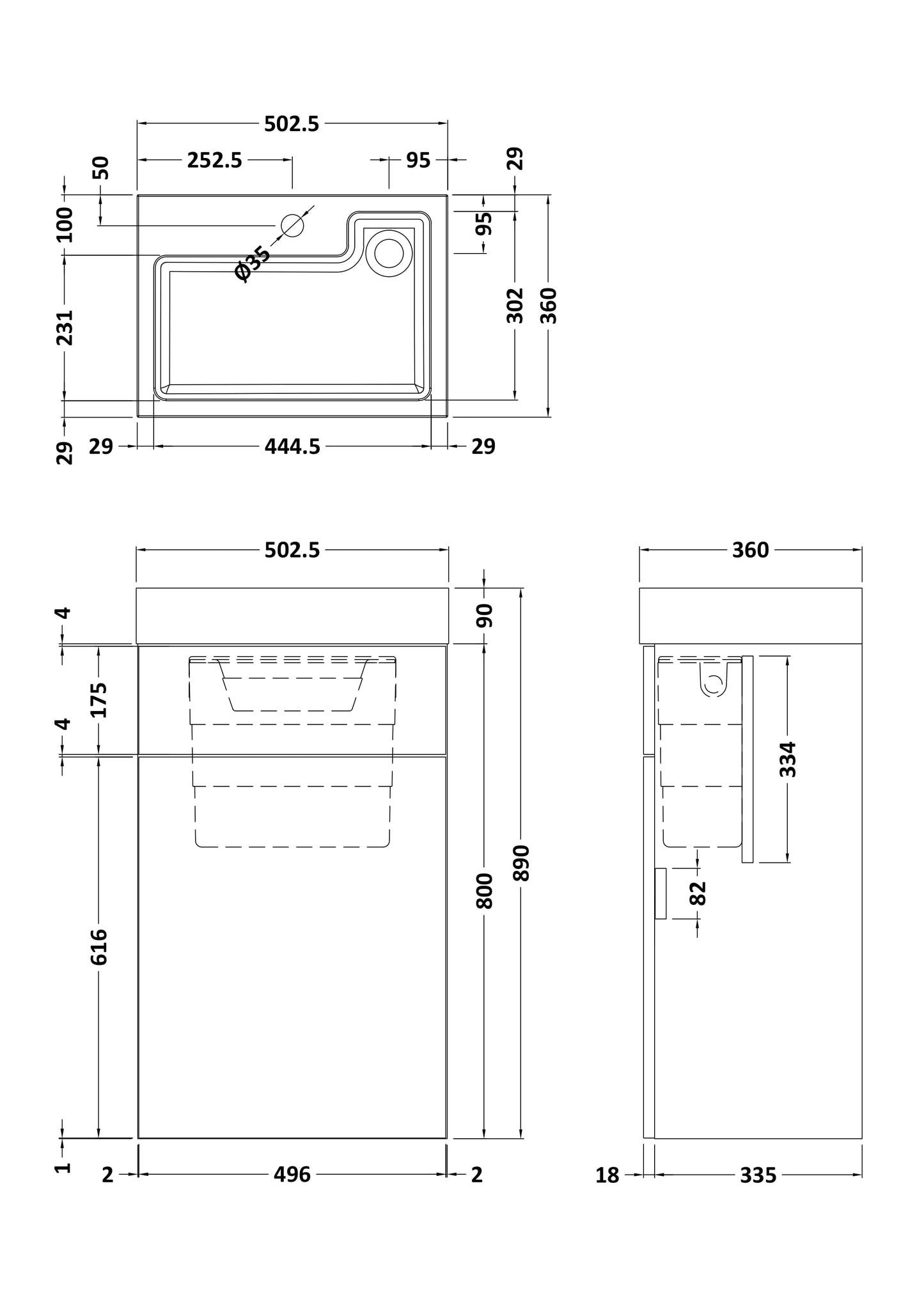NUIE 500mm Basin & WC Unit