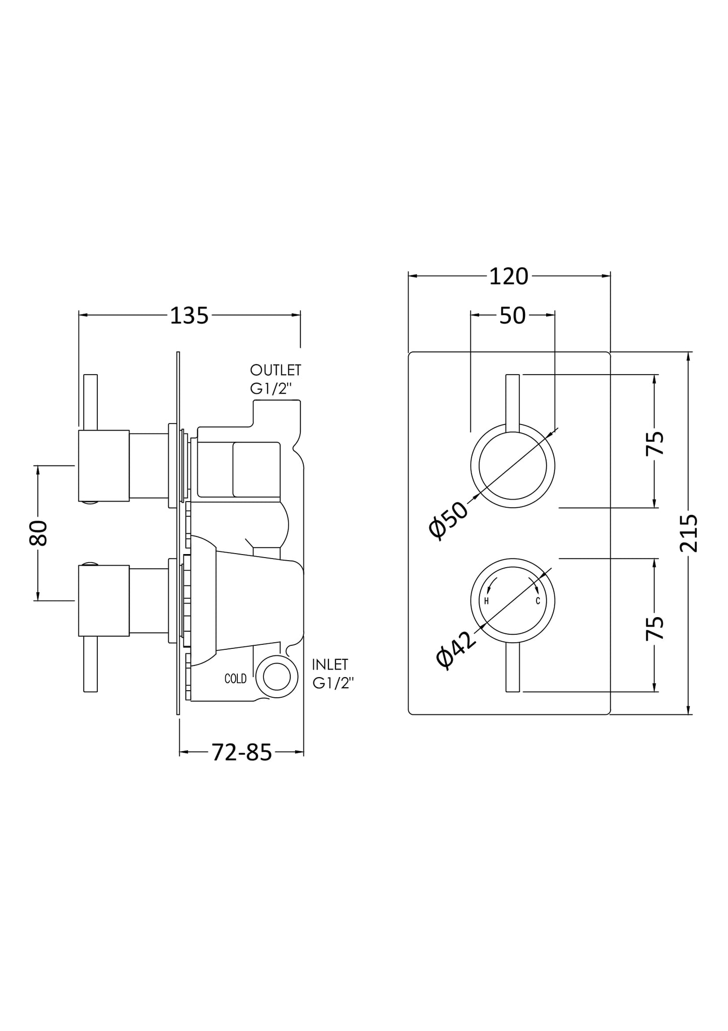 NUIE Twin Thermostatic Shower Valve