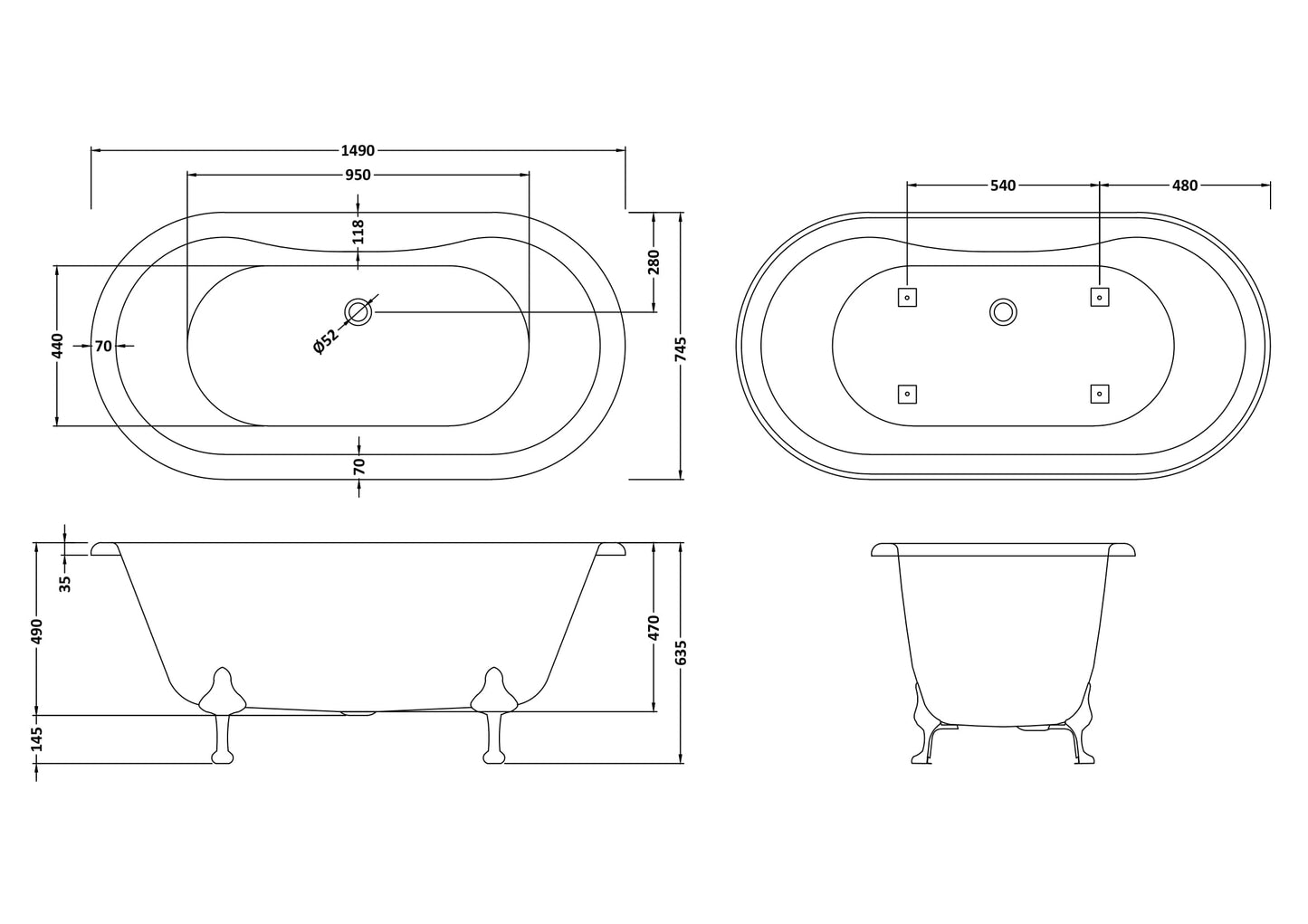 Hudson Reed Freestanding Bath - Pride Leg Set (1500mm)