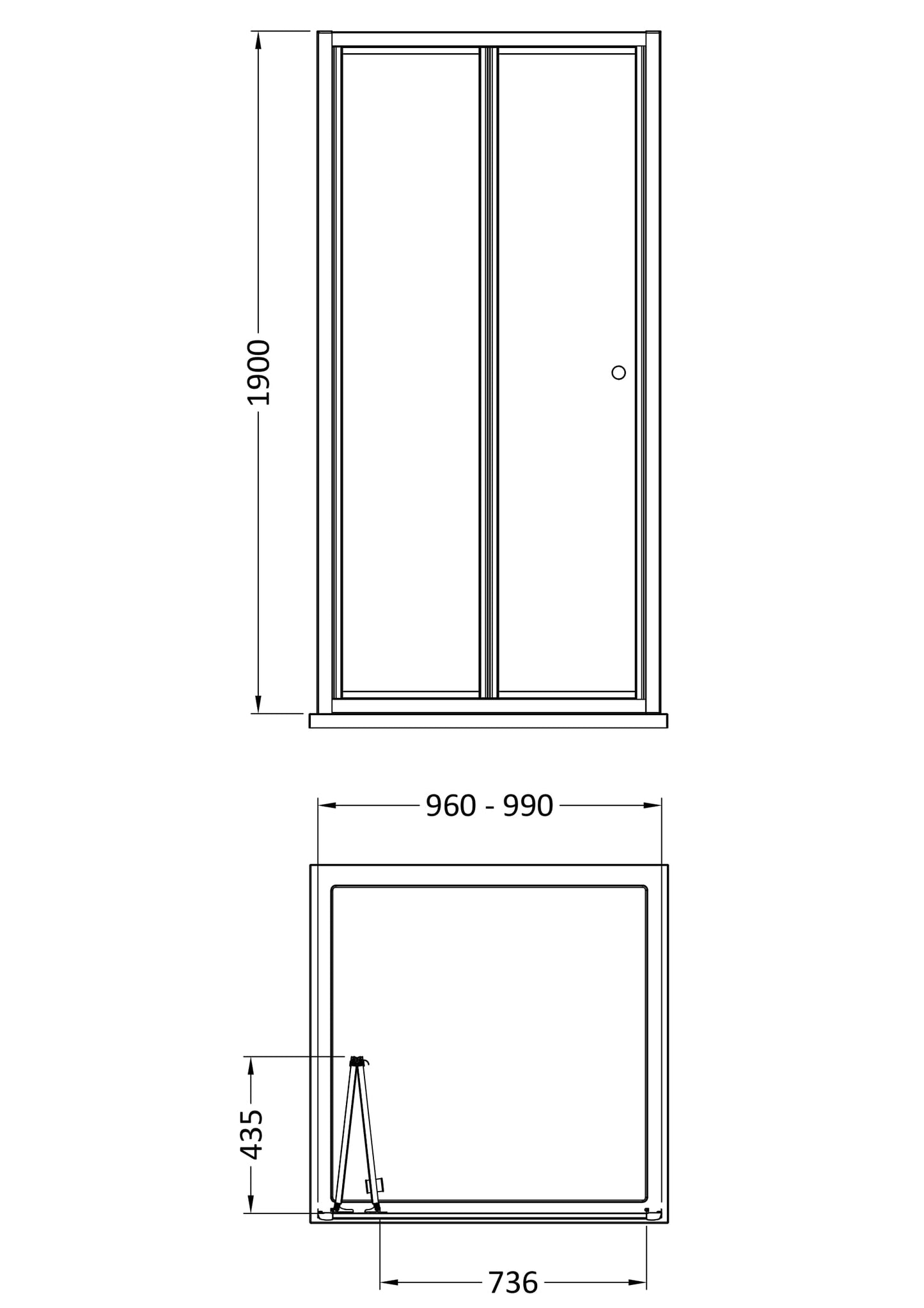 NUIE 1900 x 1000mm Bi-Fold Shower Door