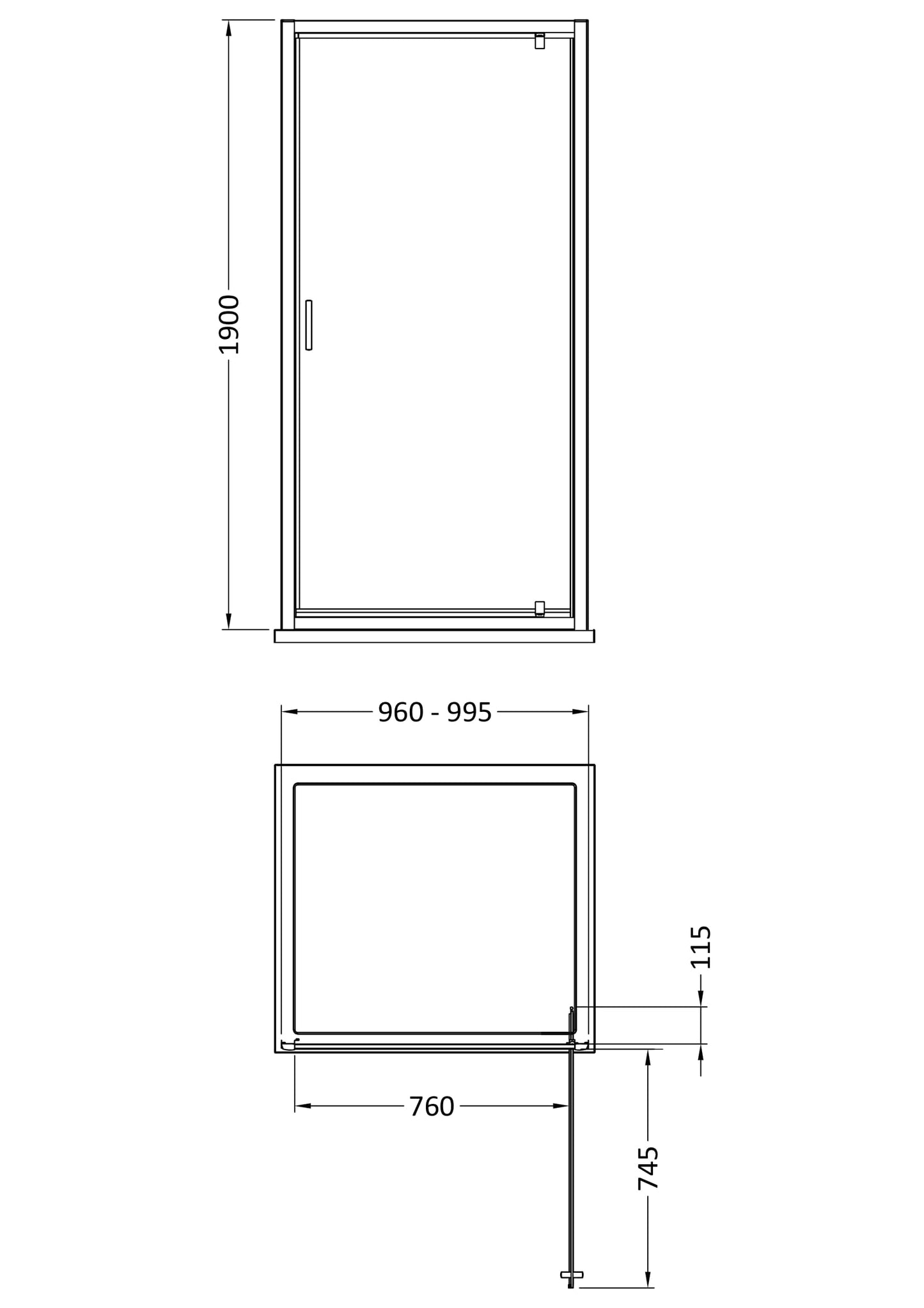 NUIE 1900 x 1000mm Pivot Shower Door