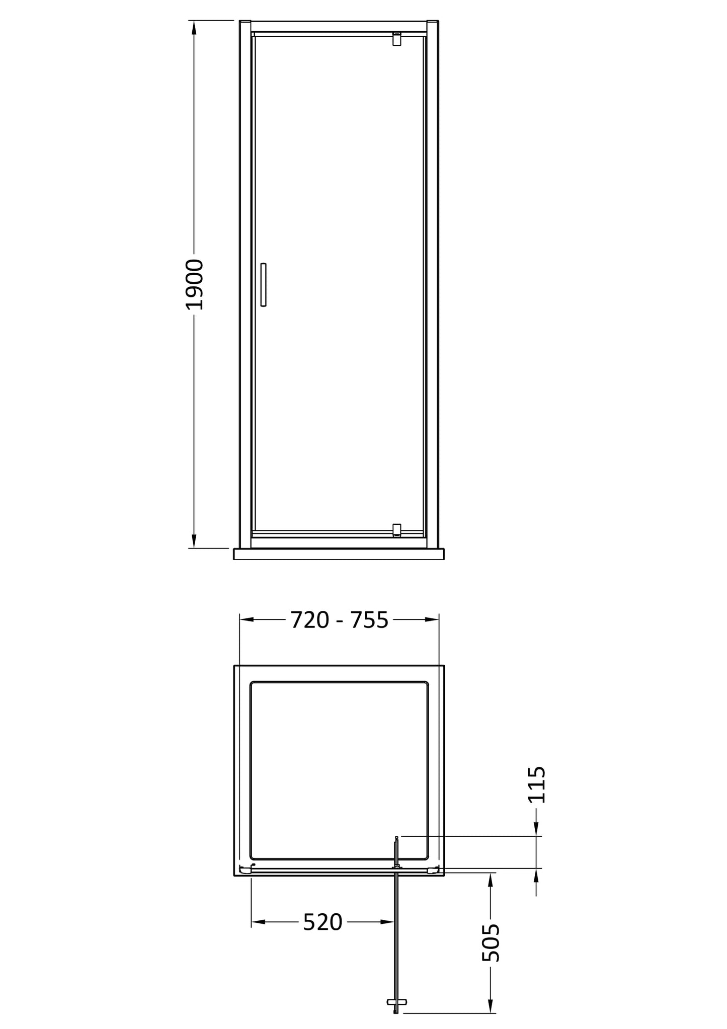 NUIE 1900 x 760mm Pivot Shower Door