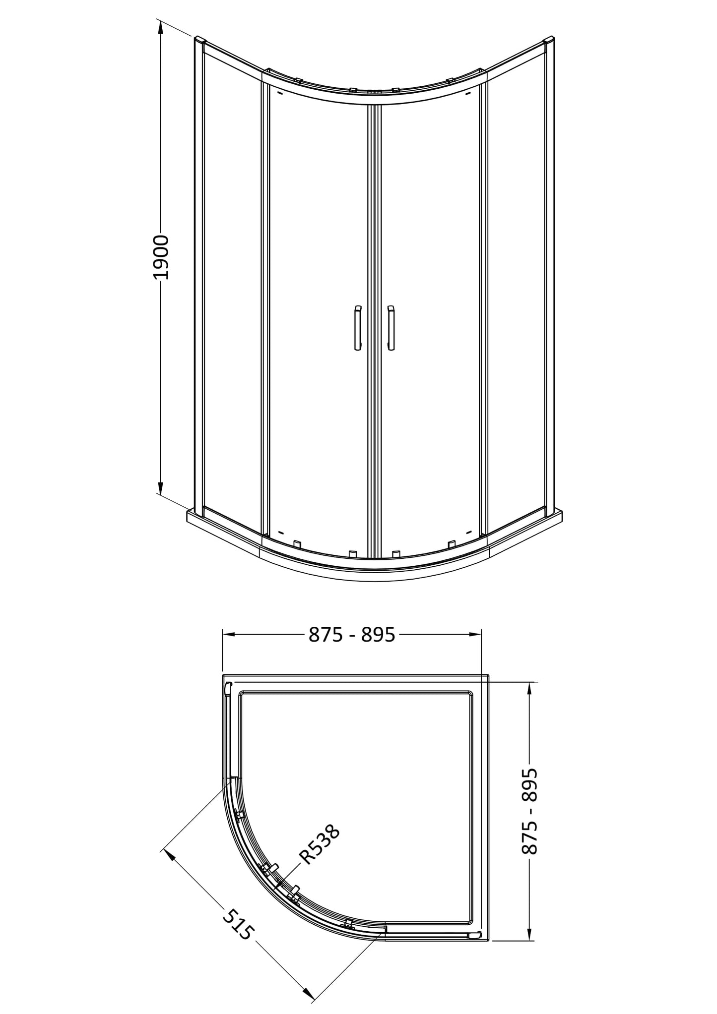 NUIE 1900 x 900 x 900mm Quandrant Shower Enclosure