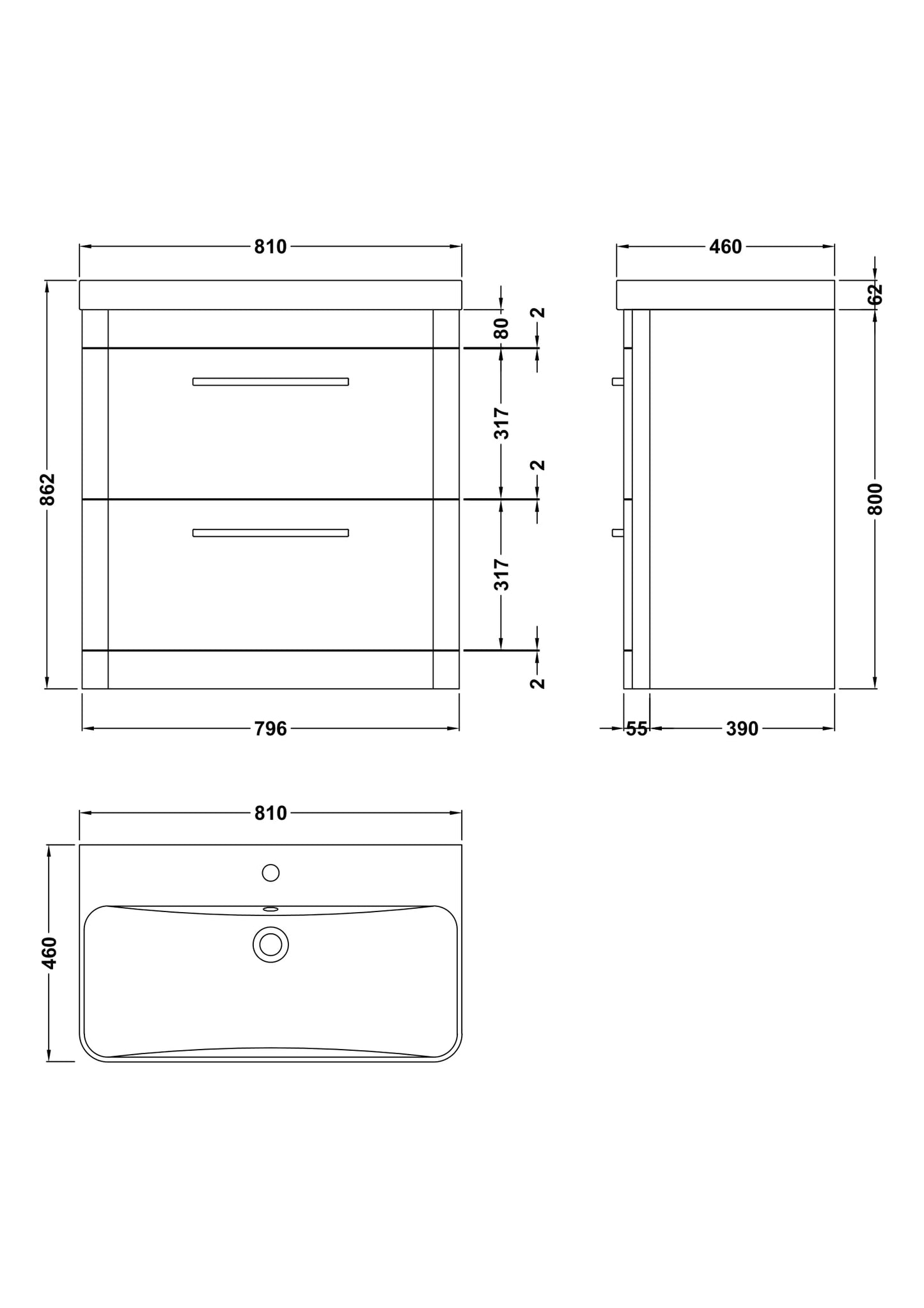 Hudson Reed Floor Standing 800mm Cabinet & Thin Edge Ceramic Basin