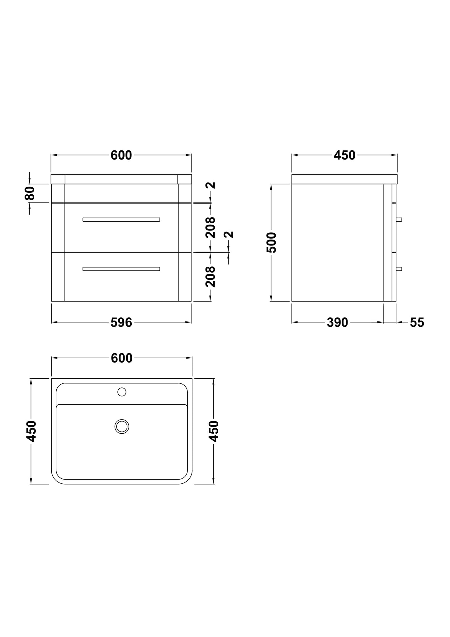 Hudson Reed Wall Hung 600mm Cabinet & Polymarble Basin