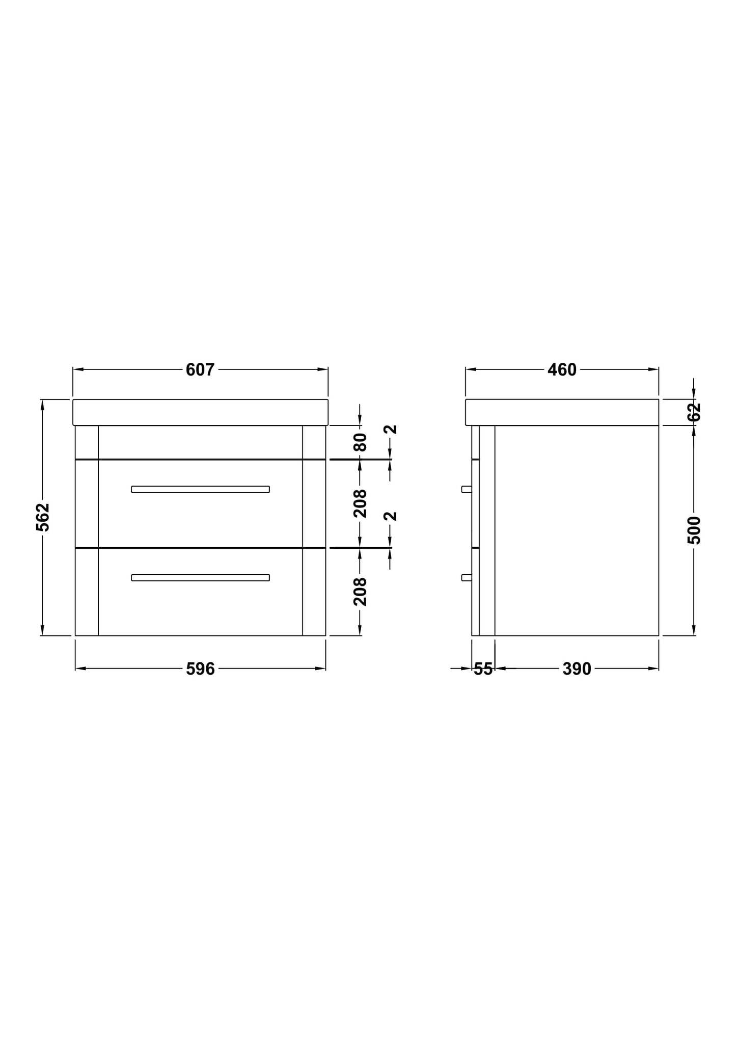 Hudson Reed Wall Hung 600mm Cabinet & Thin Edge Ceramic Basin