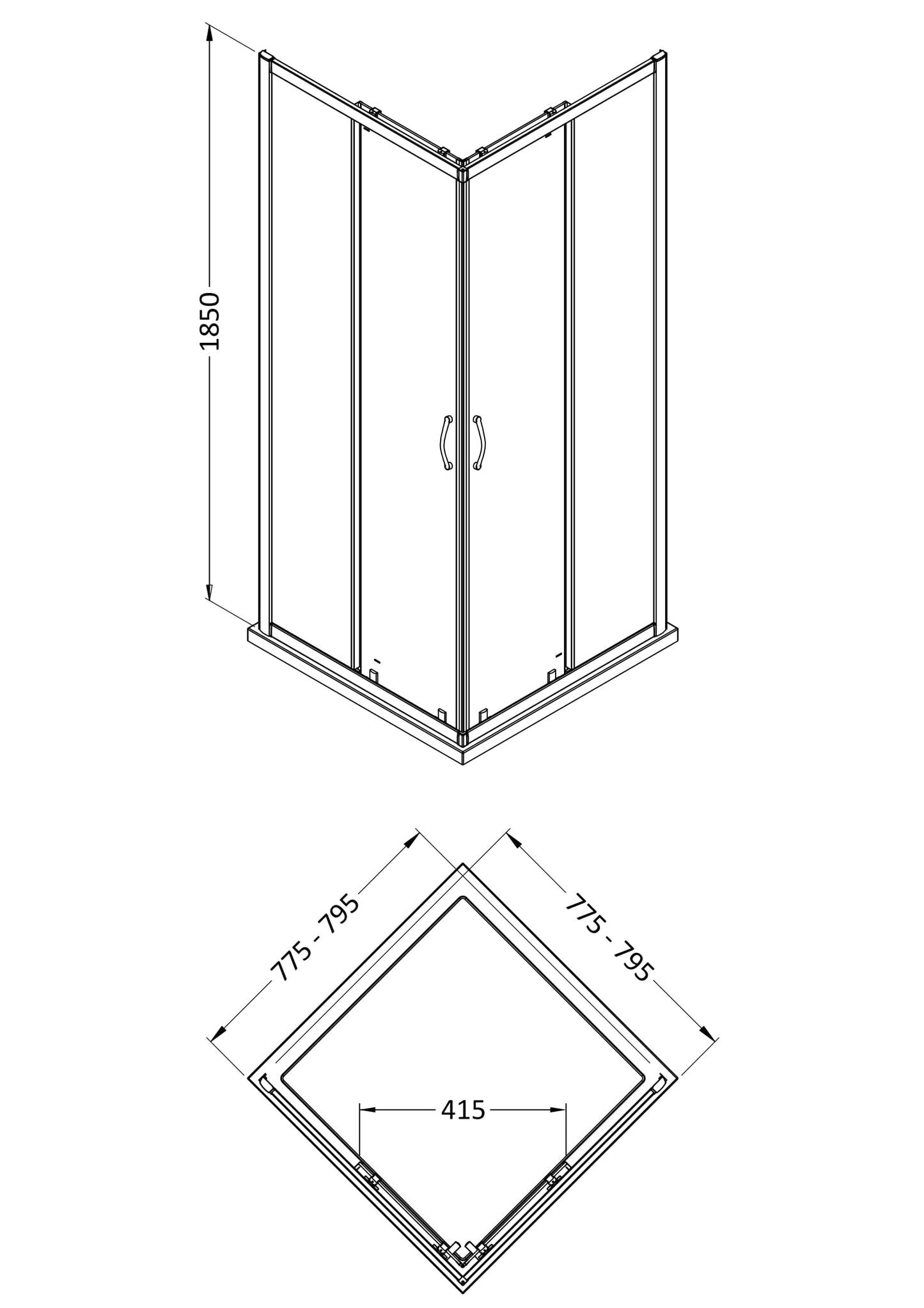 NUIE 1850 x 800mm Corner Entry Shower Enclosure