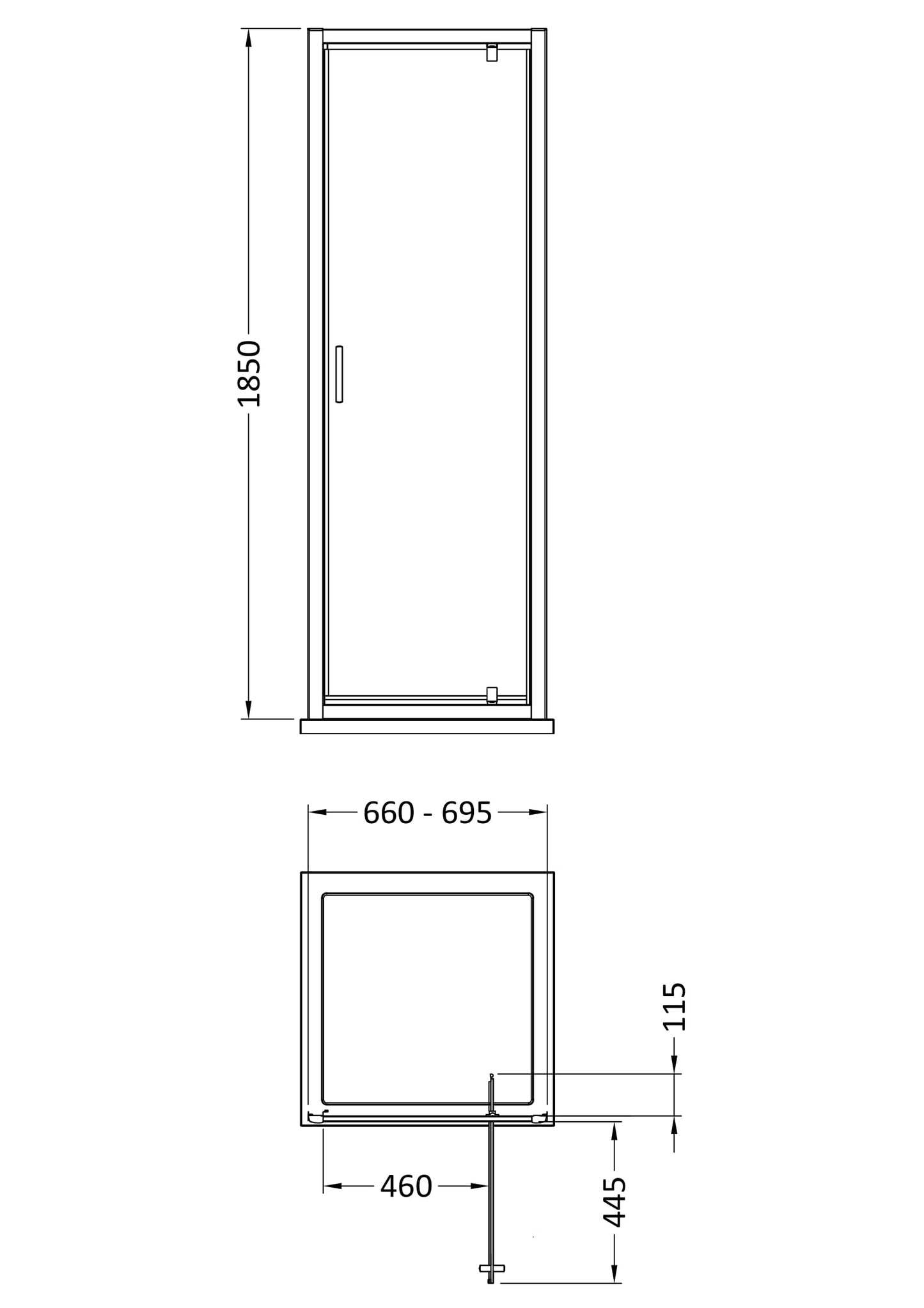 NUIE 1850 x 700mm Pivot Shower Door