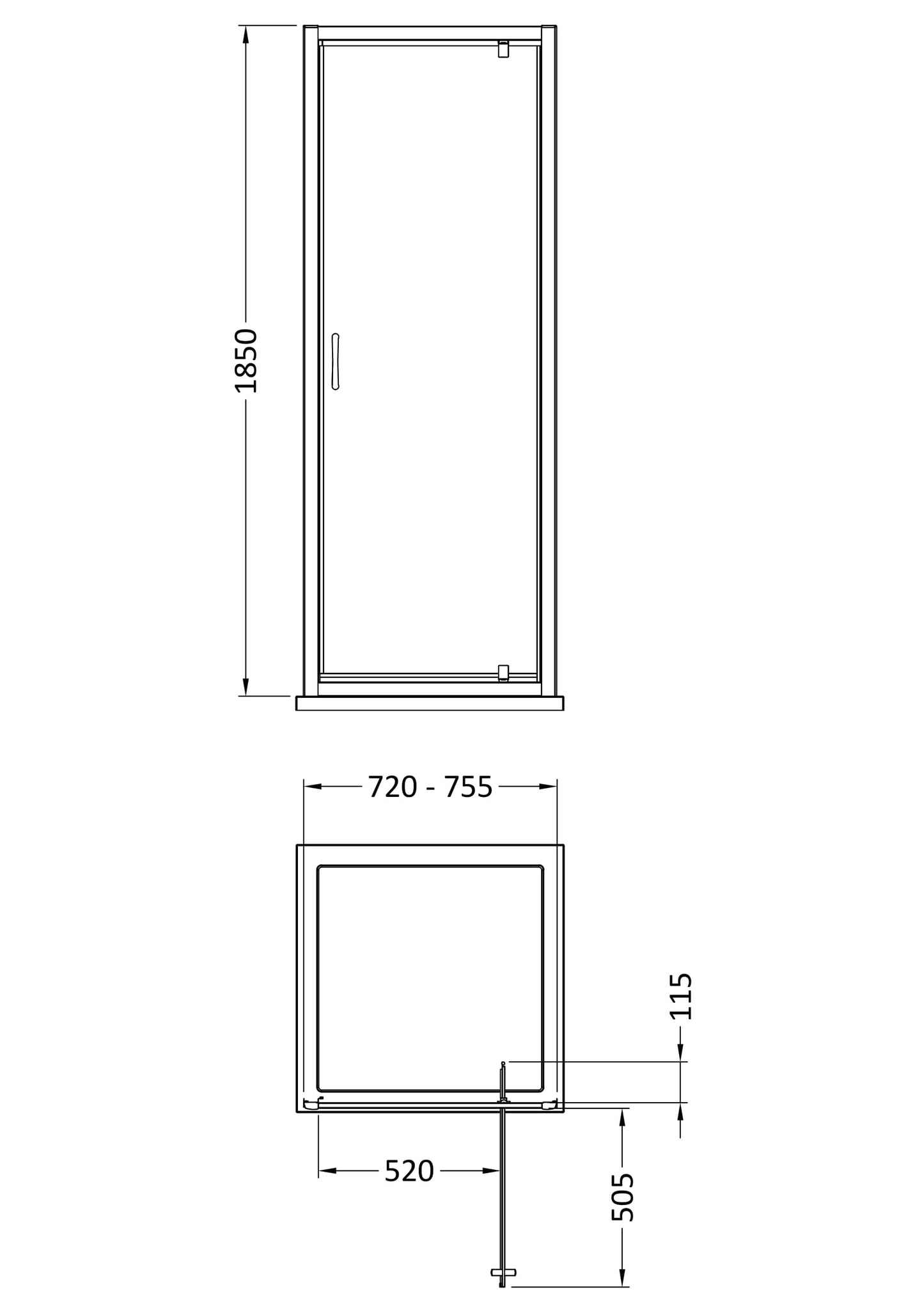 NUIE 1850 x 760mm Pivot Shower Door