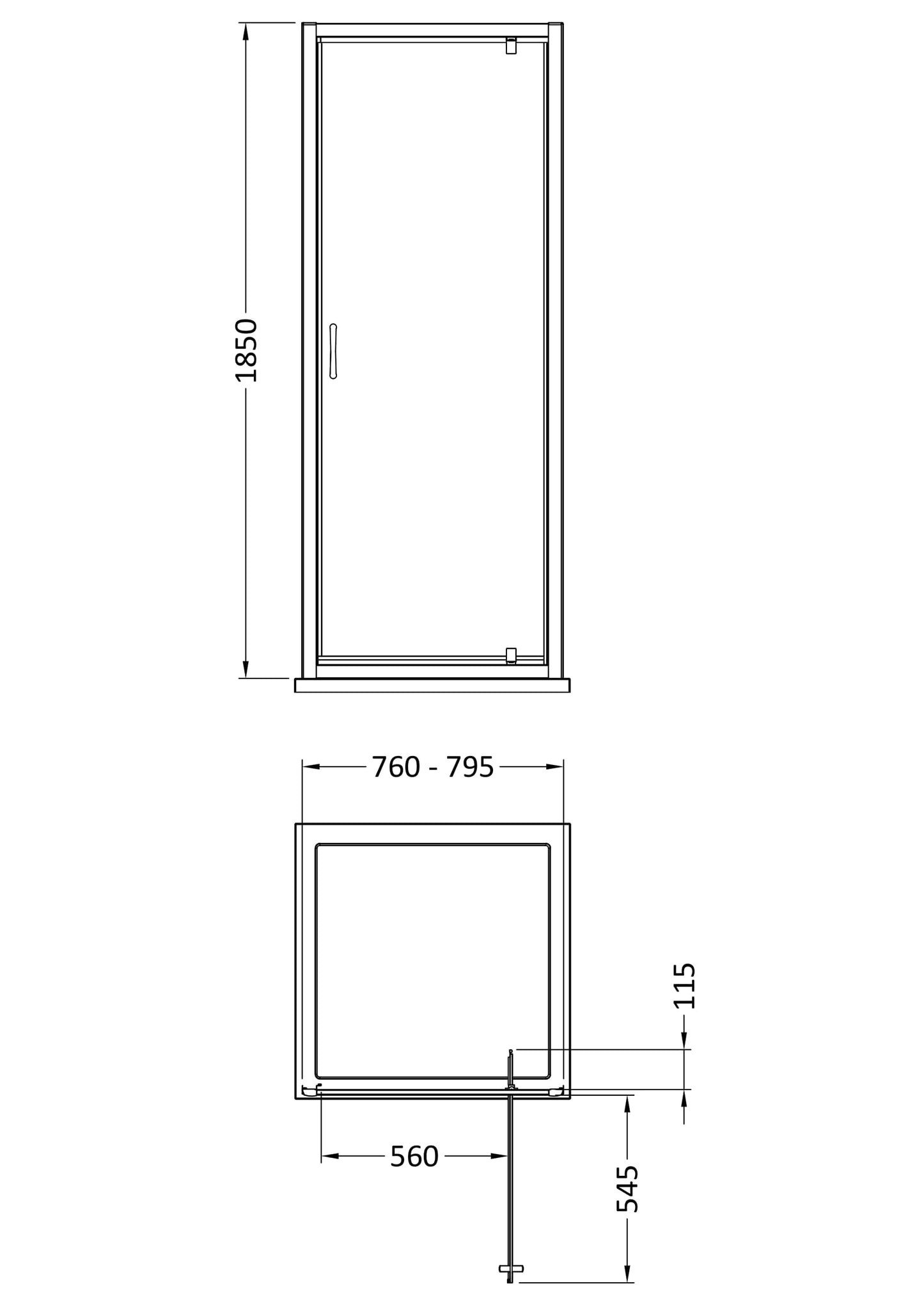 NUIE 1850 x 800mm Pivot Shower Door
