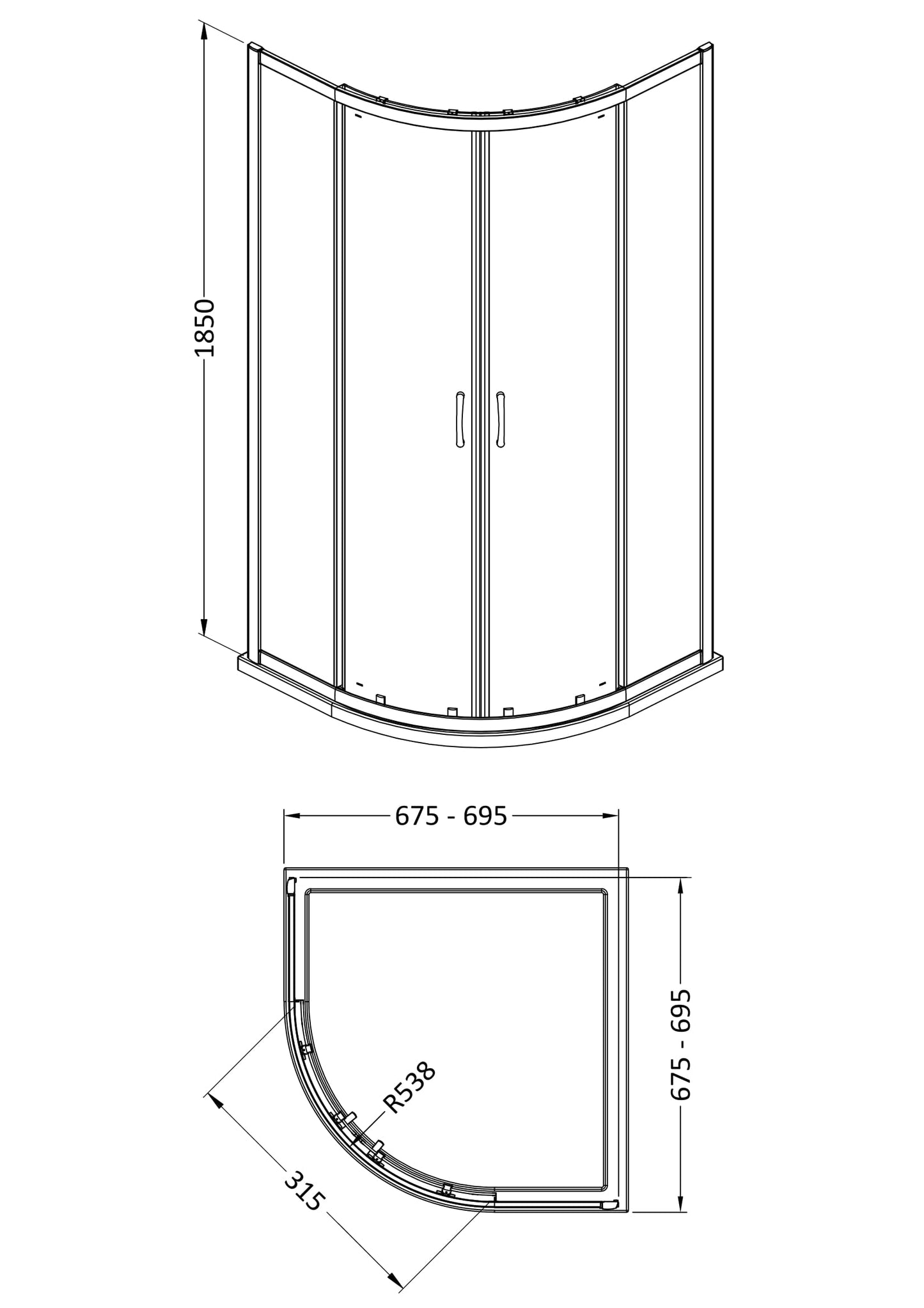 NUIE 1850 x 700mm Quadrant Shower Enclosure