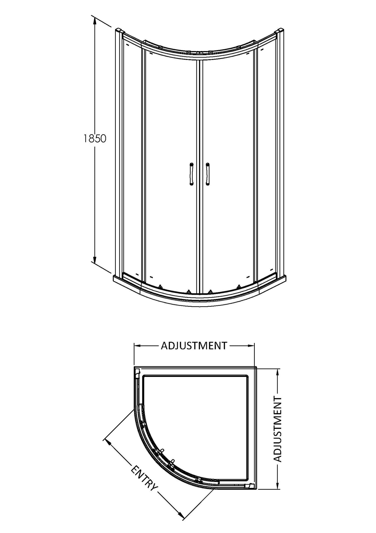 NUIE 1850 x 900mm Quadrant Shower Enclosure