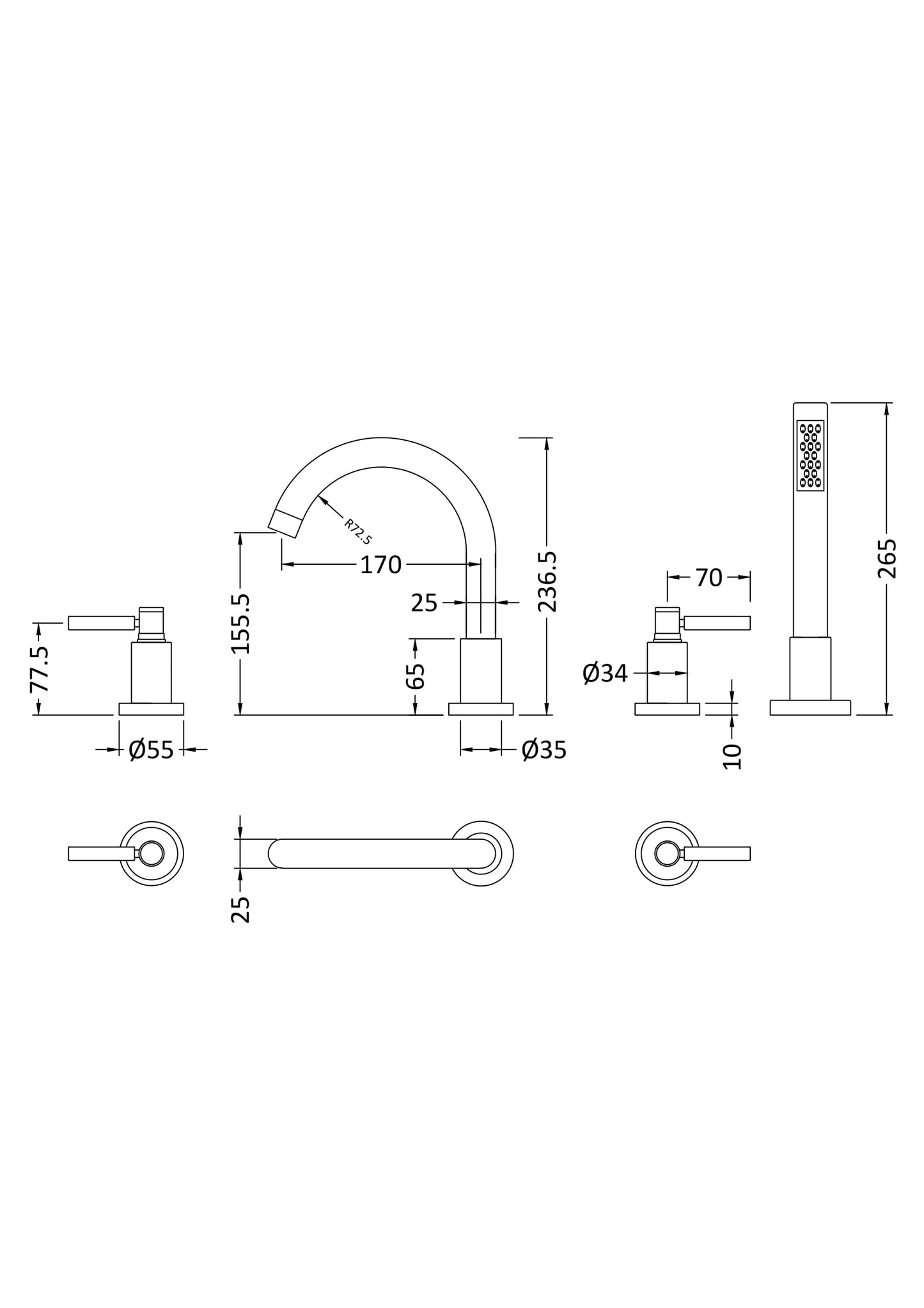 Hudson Reed 4 Tap Hole Bath Mixer