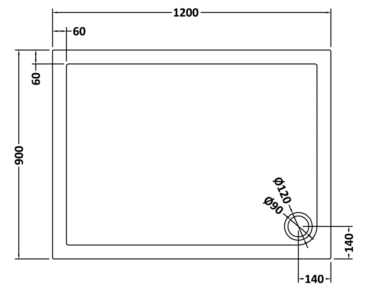 NUIE Rectangular Shower Tray 1200 x 900mm