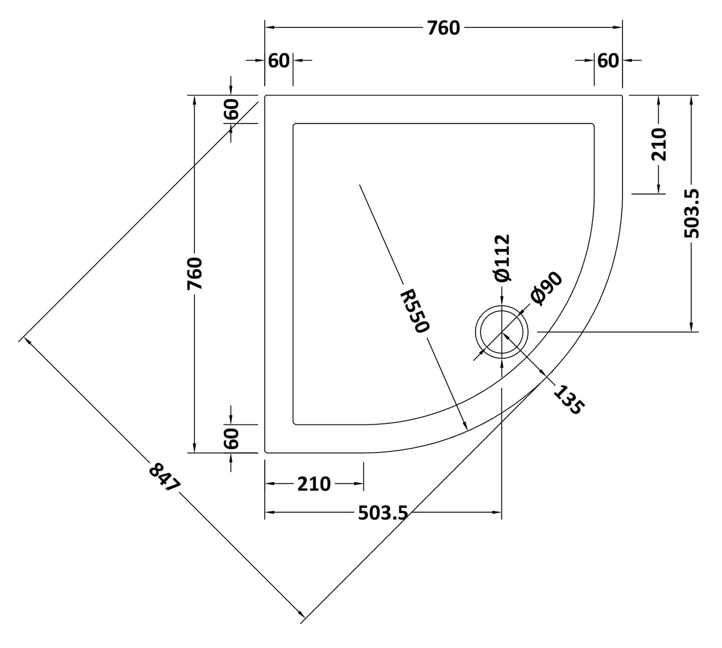 NUIE Quadrant Shower Tray 760 x 760mm