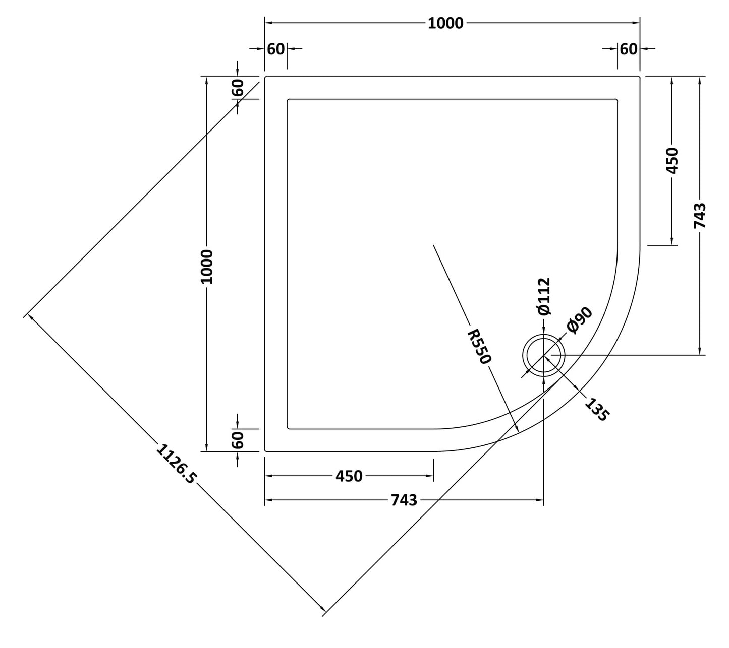 NUIE Quadrant Shower Tray 1000 x 1000mm
