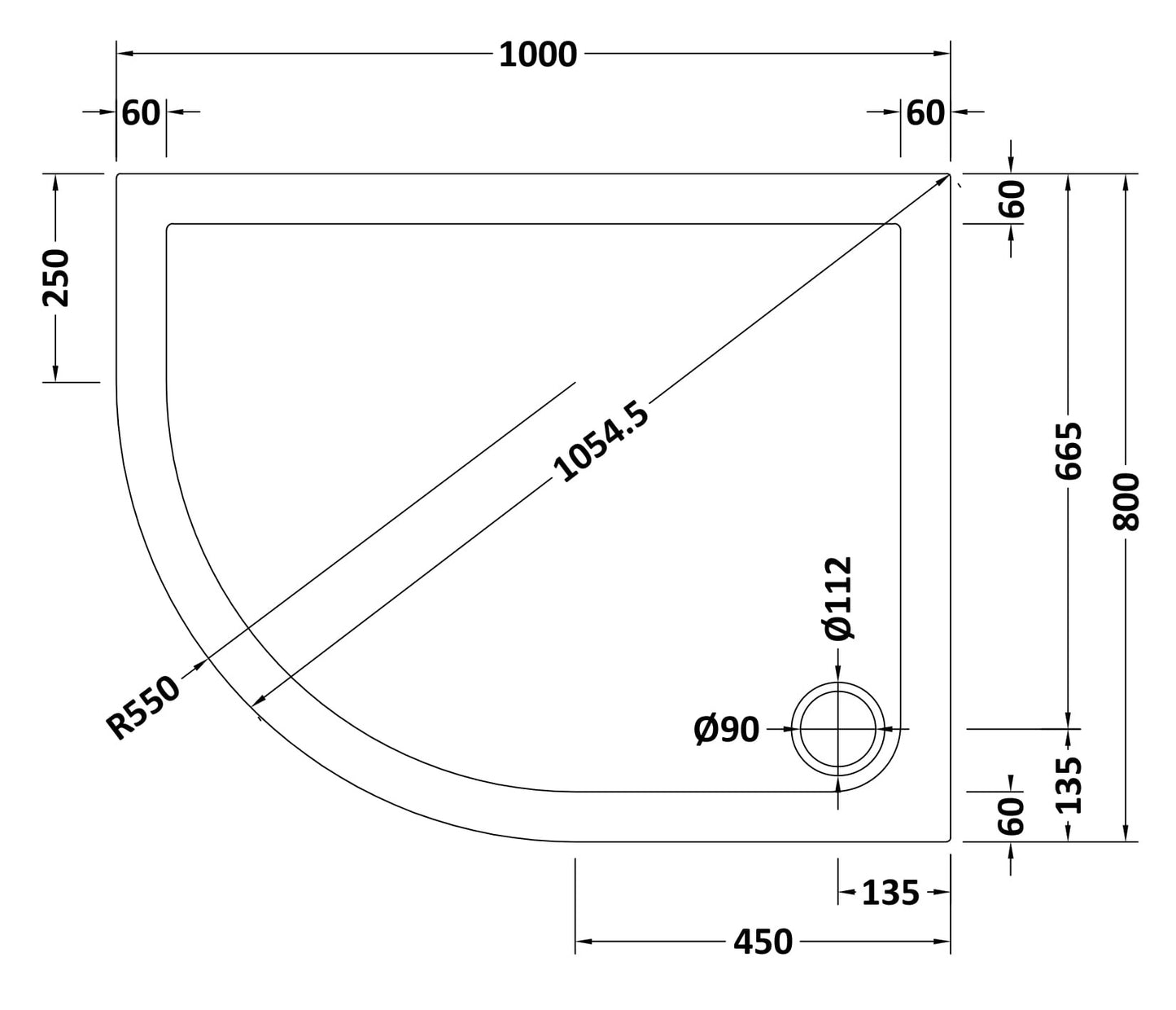 NUIE Offset Quadrant Shower Tray LH 1000 x 800mm