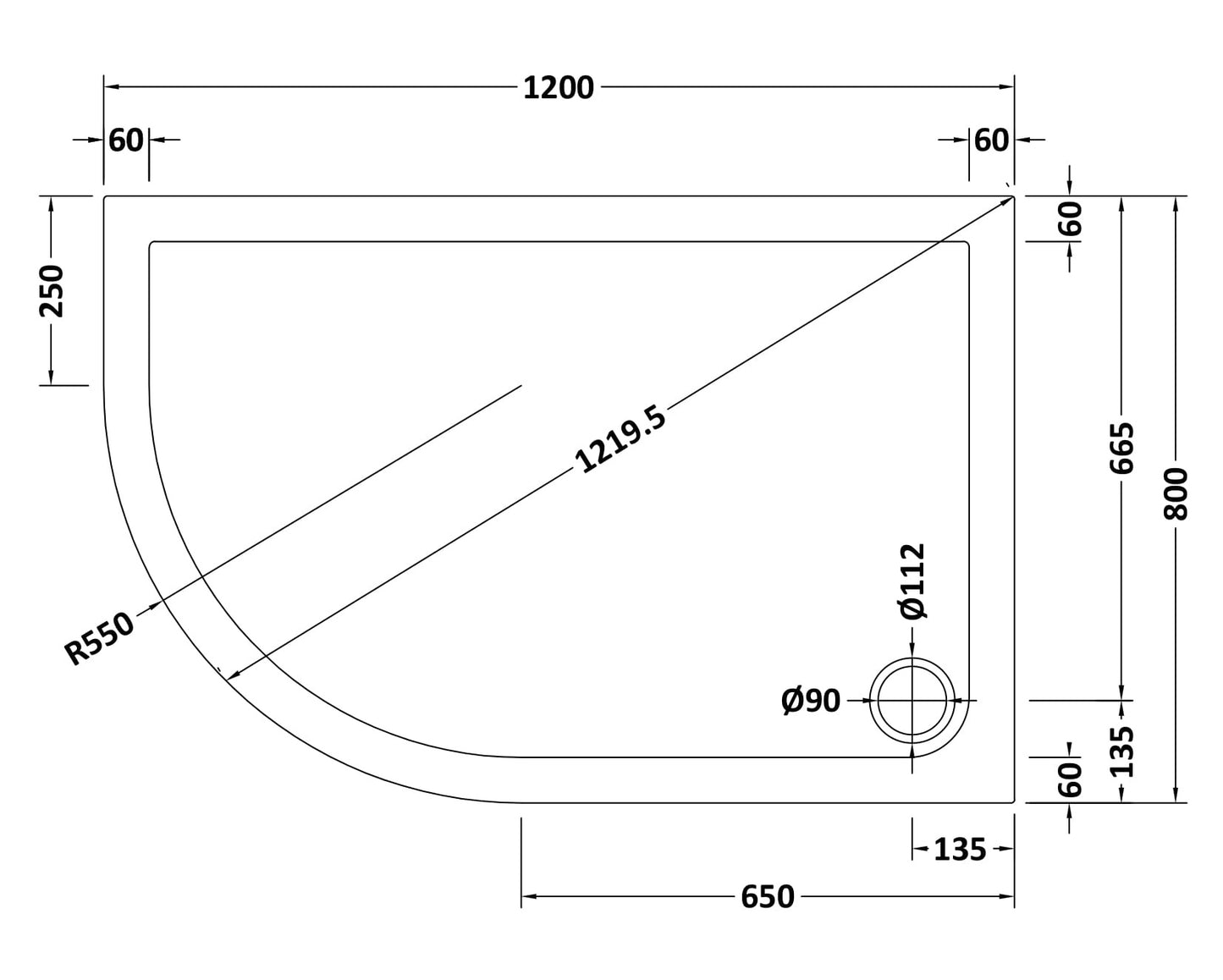NUIE Offset Quadrant Shower Tray LH 1200 x 800mm
