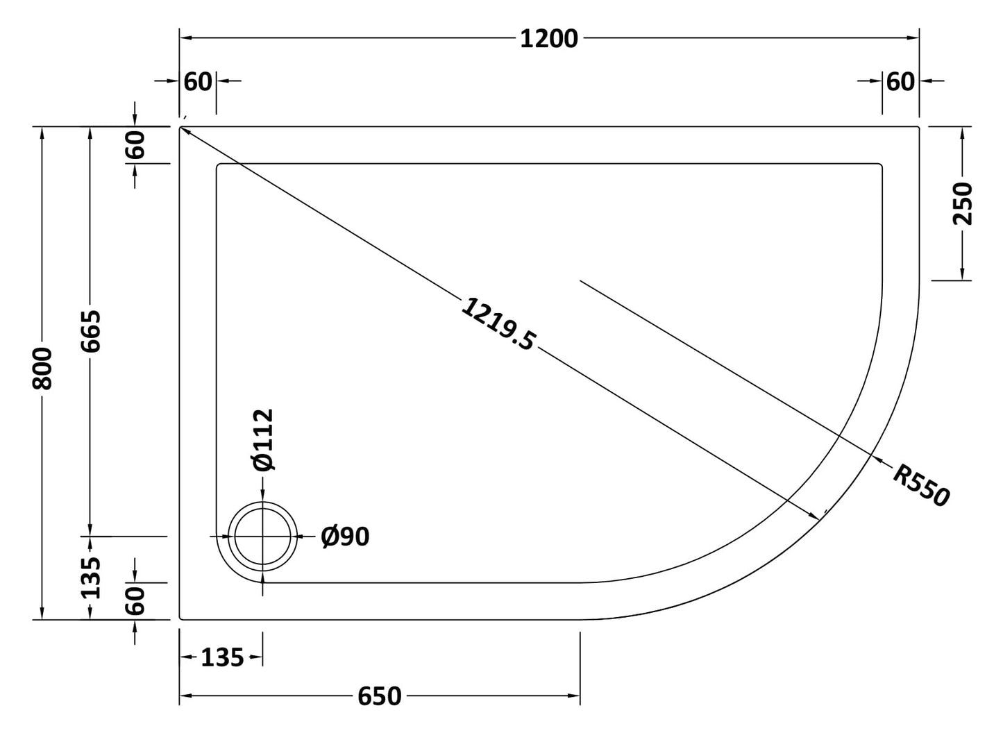 NUIE Offset Quadrant Shower Tray RH 1200 x 800mm