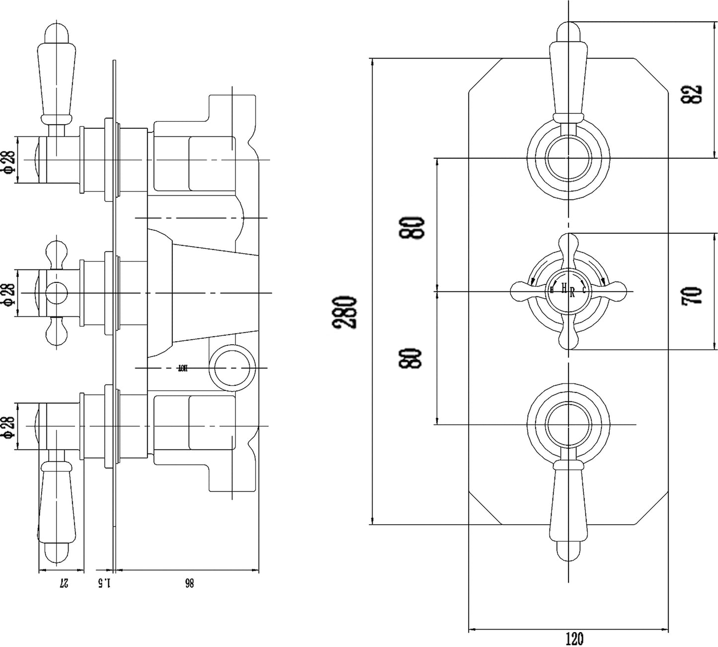 Hudson Reed Triple Thermostatic Shower Valve