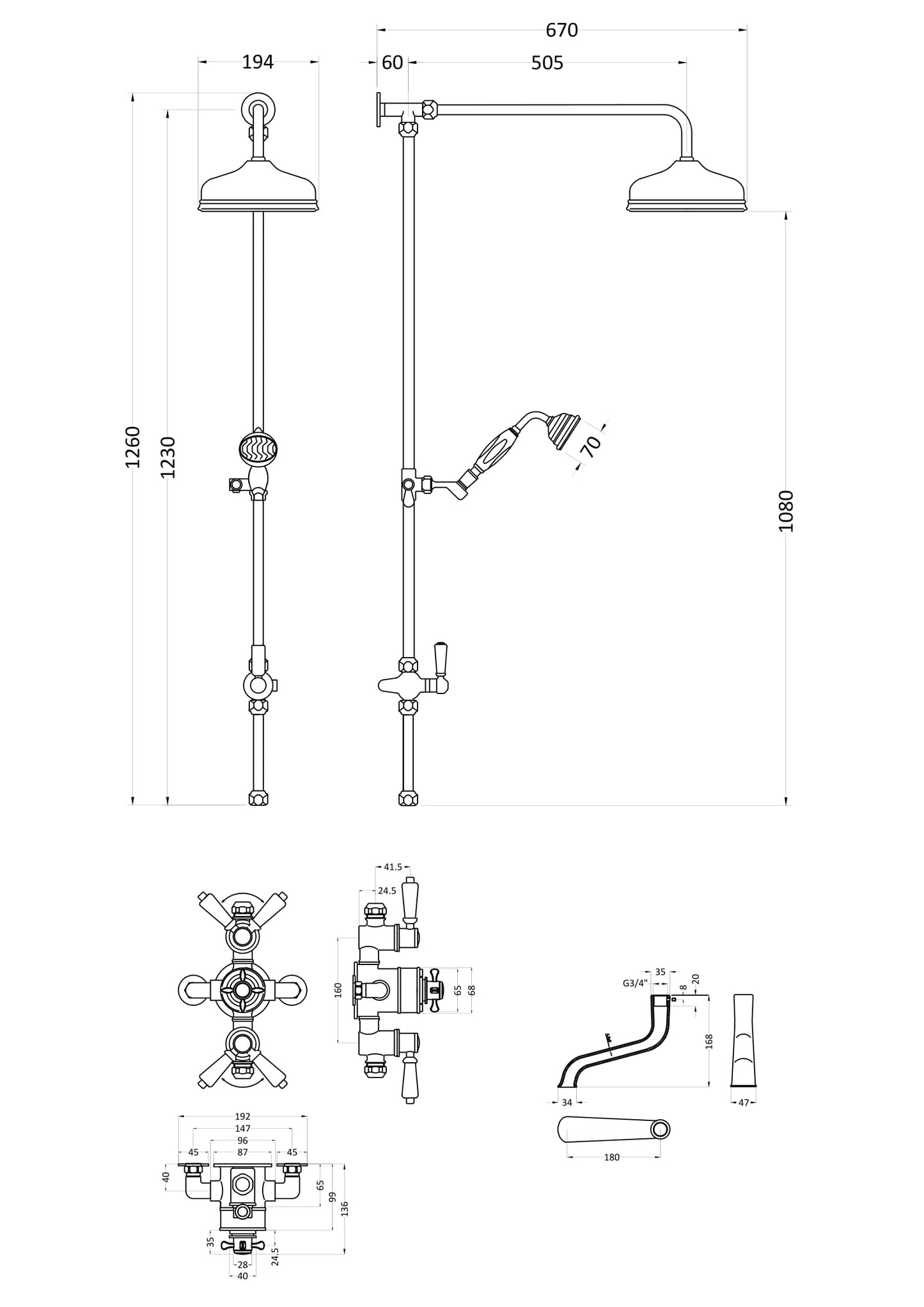 Hudson Reed Triple Thermostatic Shower Valve With Rigid Riser