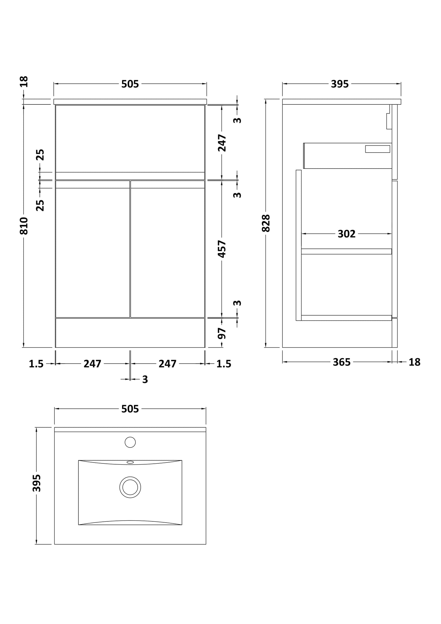 Hudson Reed 500mm Floor Standing 2-Door/Drawer Vanity Unit & Basin 2