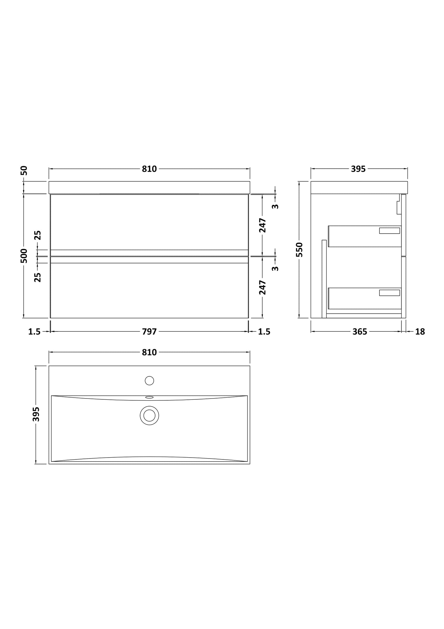 Hudson Reed 800mm Wall Hung 2-Drawer Vanity Unit & Basin 3